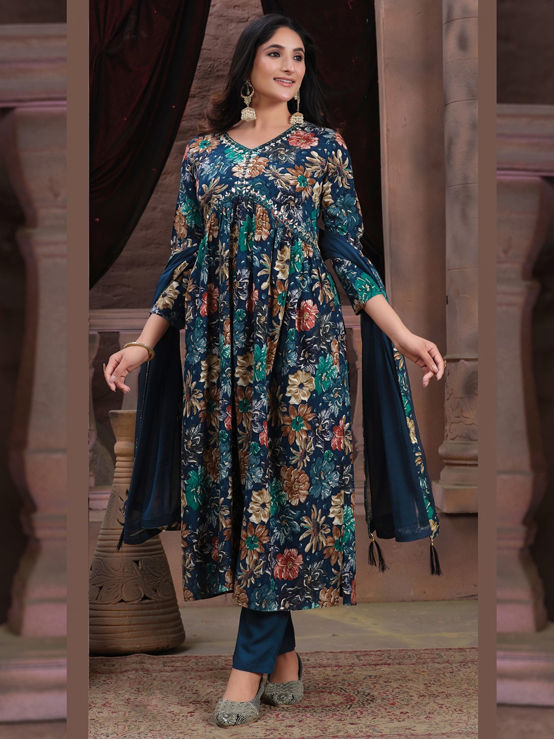Heavy Rayon Party Wear Alia Salwar Suit in Aqua-Blue Color 