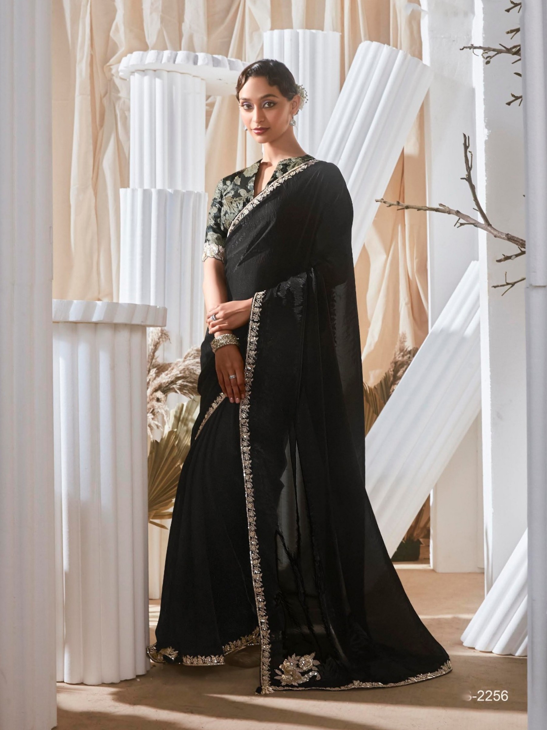 Fancy Silk Party wear Saree In Black Color With Embroidery Work