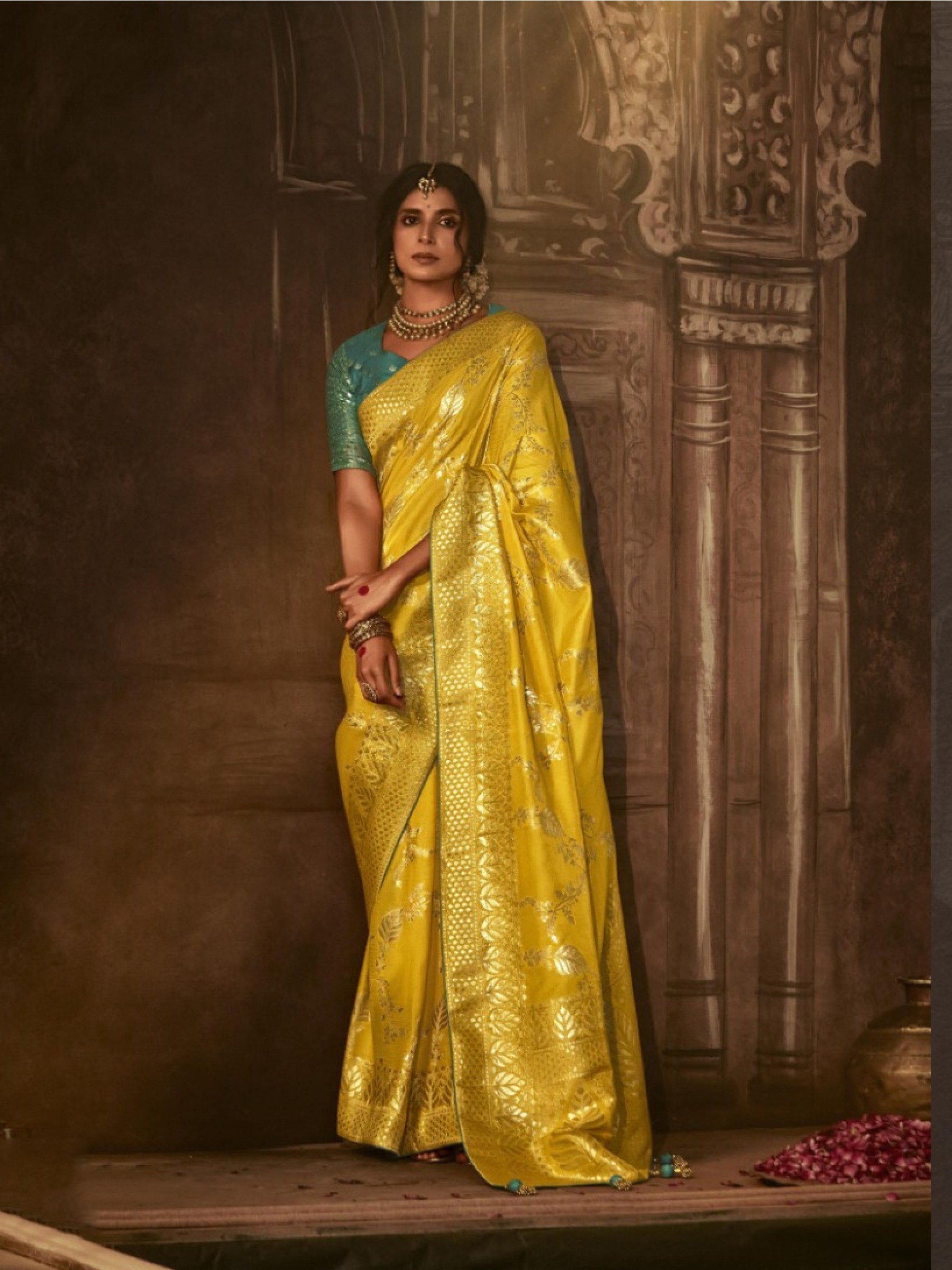  Pure Dola  Silk Party Wear Saree In Yellow  Color 