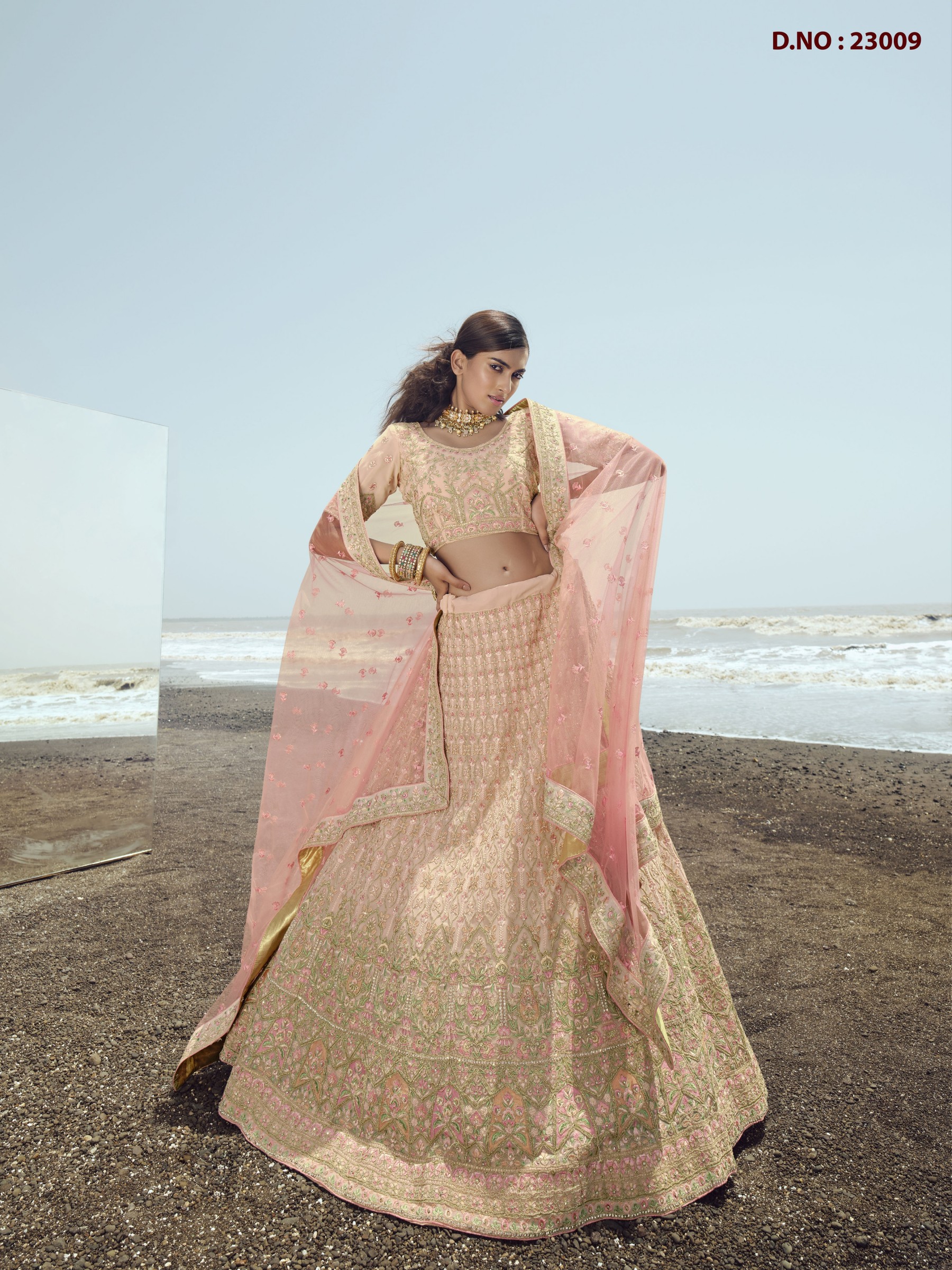 Pure Georgette Fabrics Party Wear Lehenga in Peach Color With Embroidery  