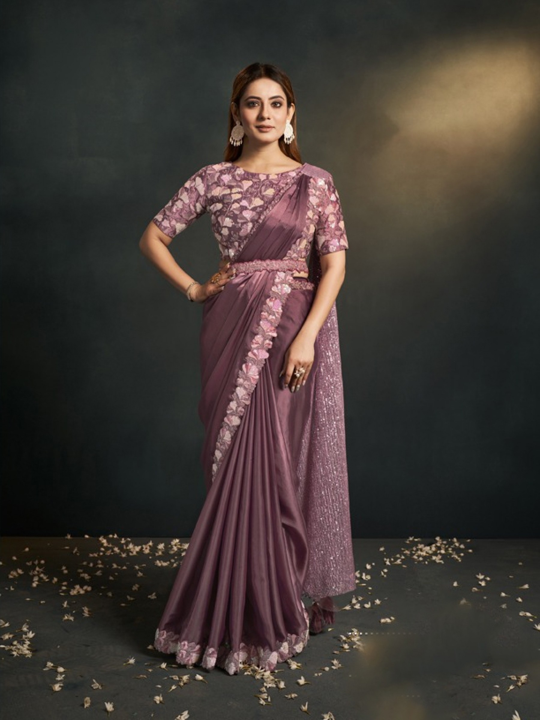 Sateen Silk  Saree In Mauve Color With Embroidery Work