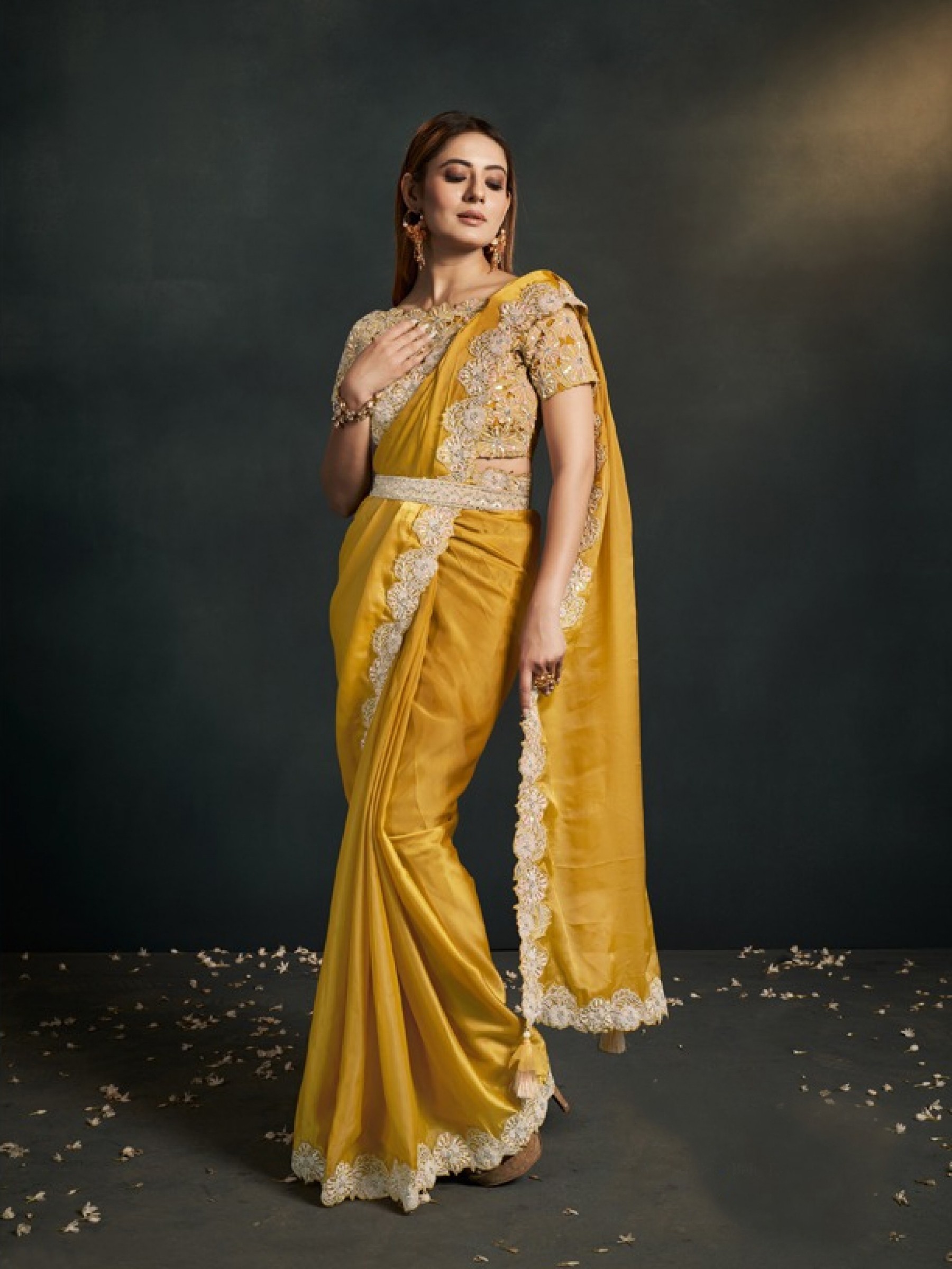 Organza Silk  Saree In Yellow Color With Embroidery Work