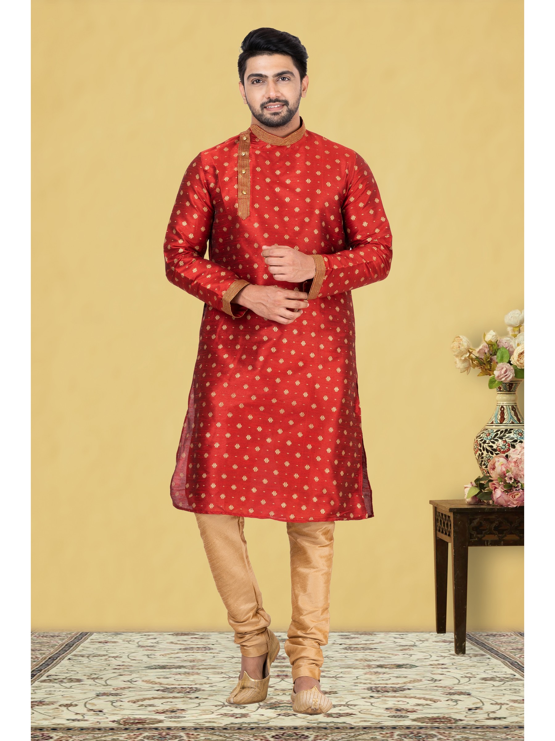 Mal Mal Silk Printed Readymade Kurta set in Pista 