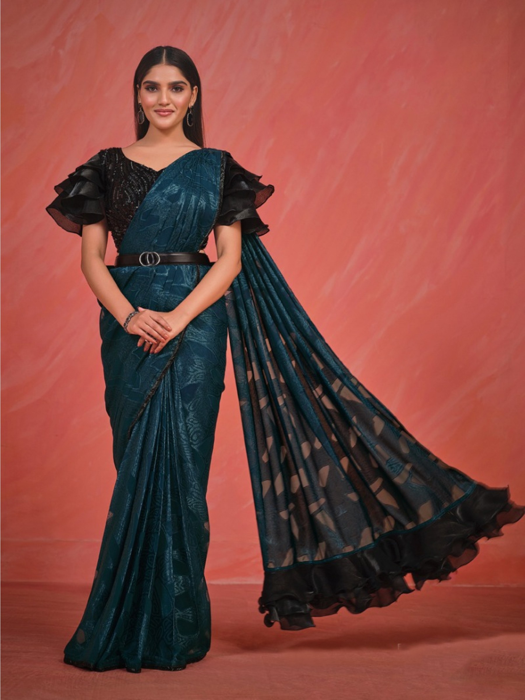 Georgette  Saree In Blue Color With Embroidery Work