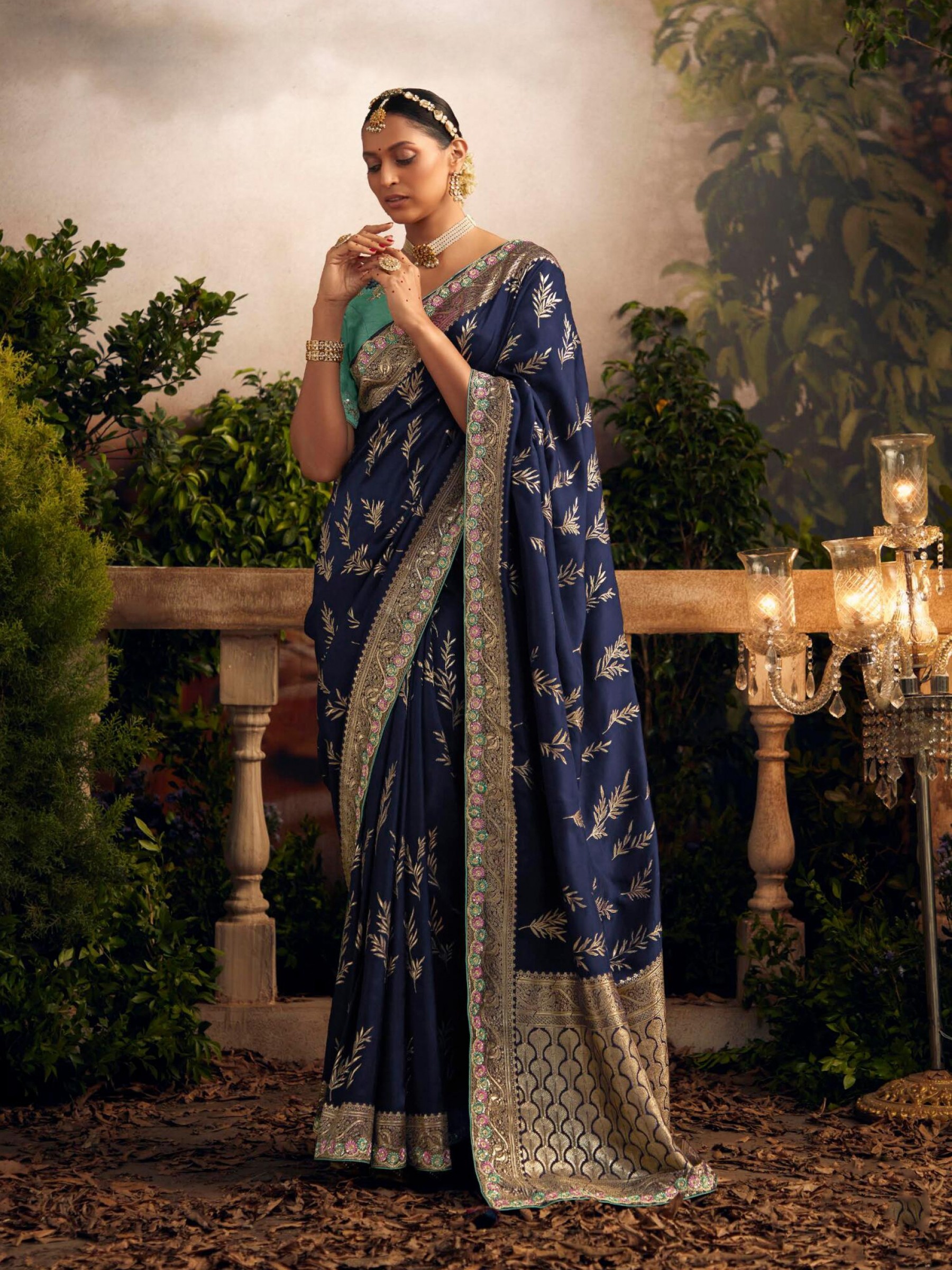  Pure Silk Saree In Blue Color With Embrodiery  Work