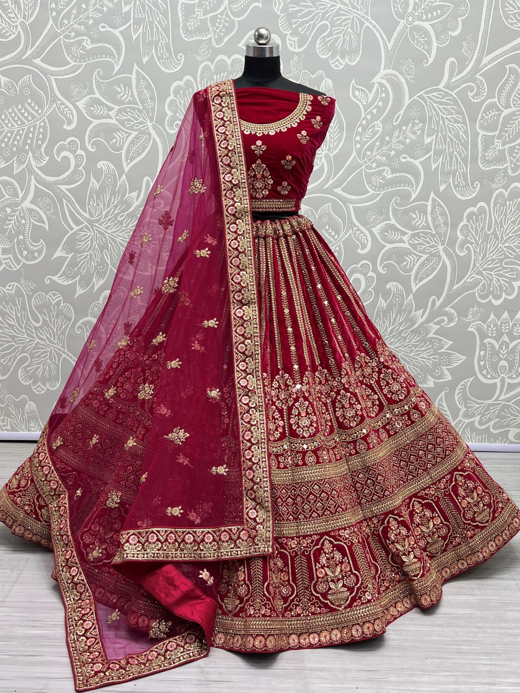 Pure Micro Velvet Bridal  Wear Lehenga In  Pink Color With Embroidery Work 