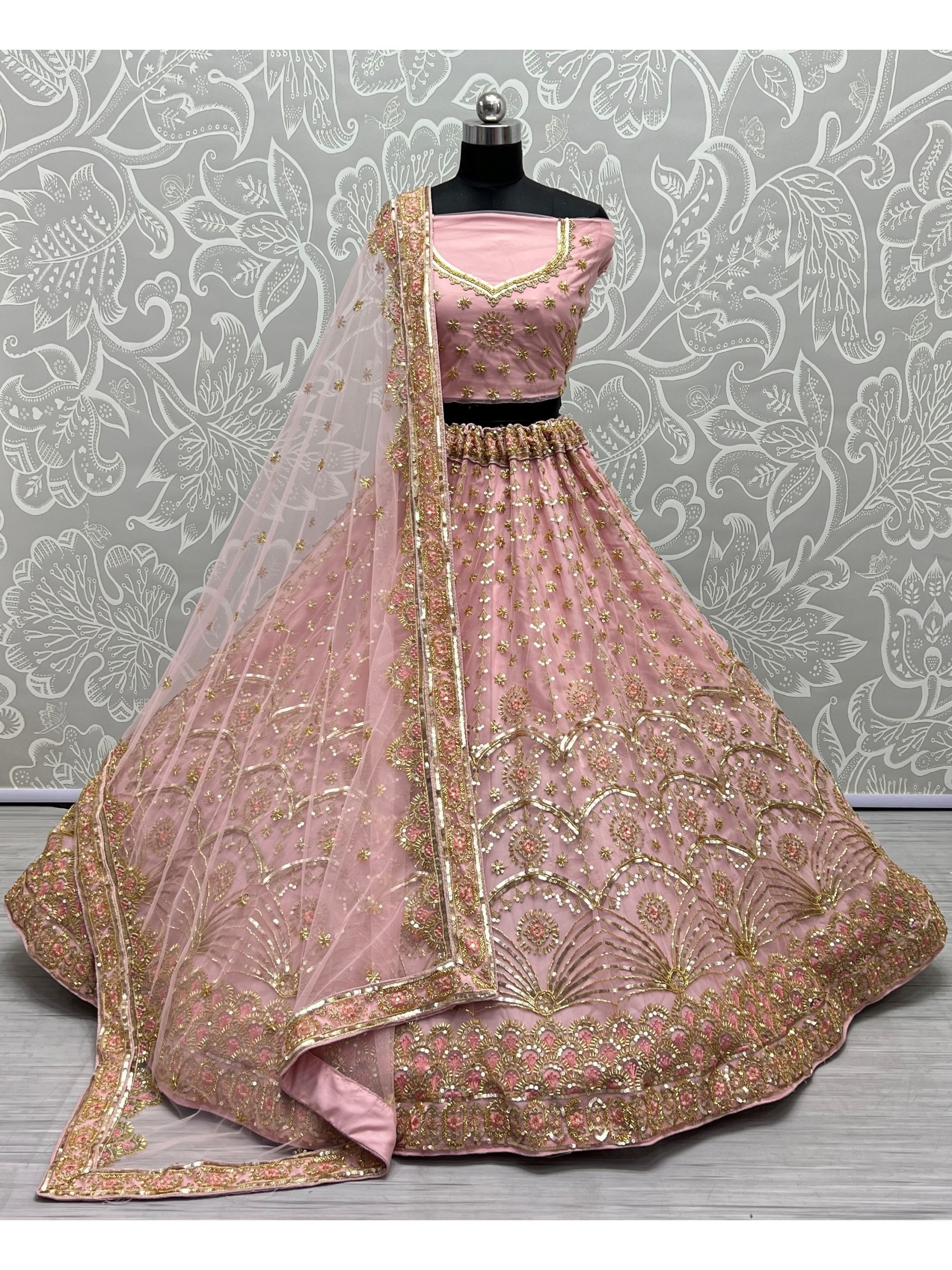 Soft Premium Net  Party Wear Lehenga In Pink Color  With Embroidery Work