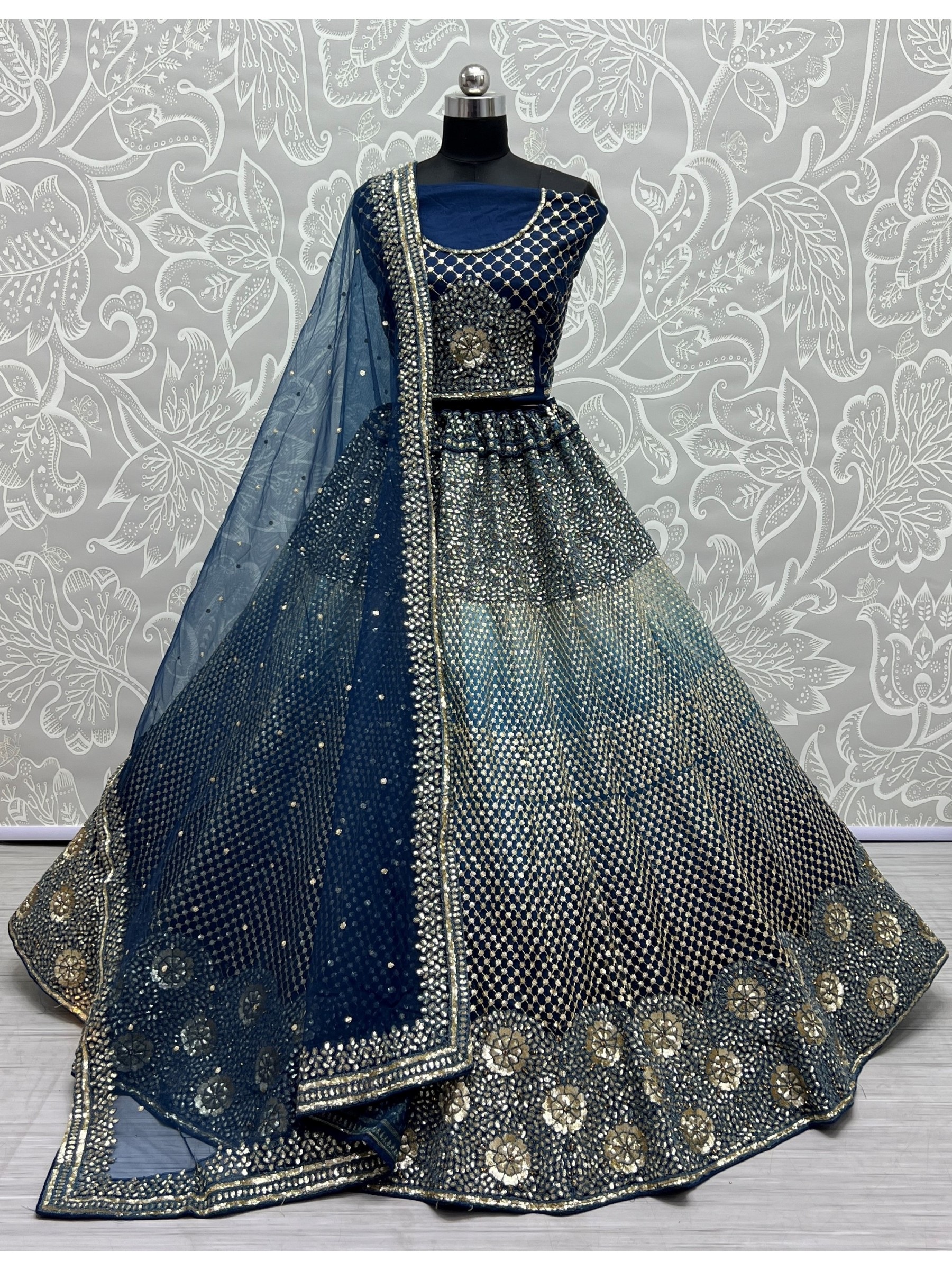Soft Premium Net  Party Wear Lehenga In Blue Color  With Embroidery Work