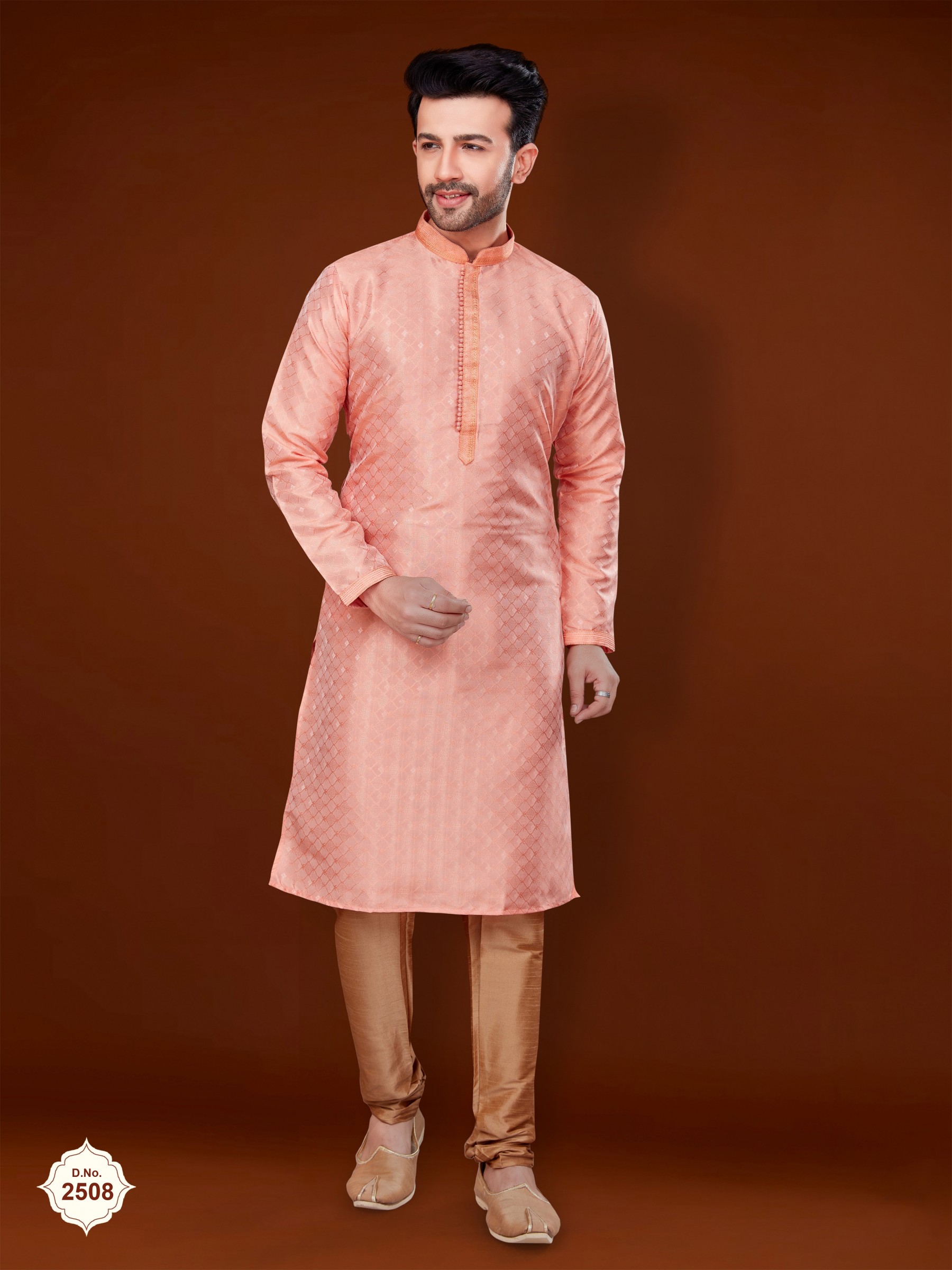 Jacquard Silk Wedding Wear Readymade Kurta set in Light Pink 