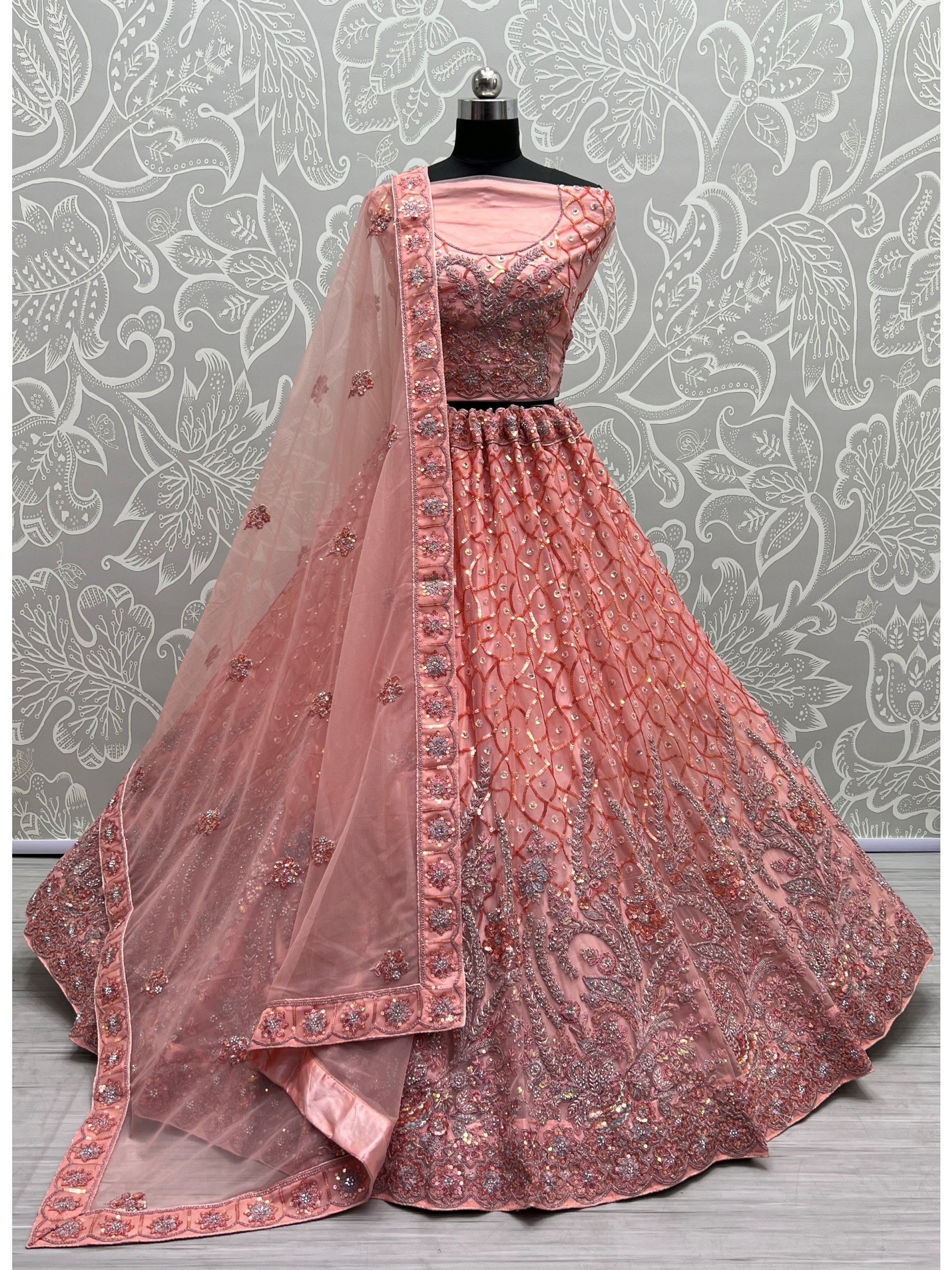 Soft Premium Net Wedding Wear Lehenga In Pink Color  With Embroidery Work
