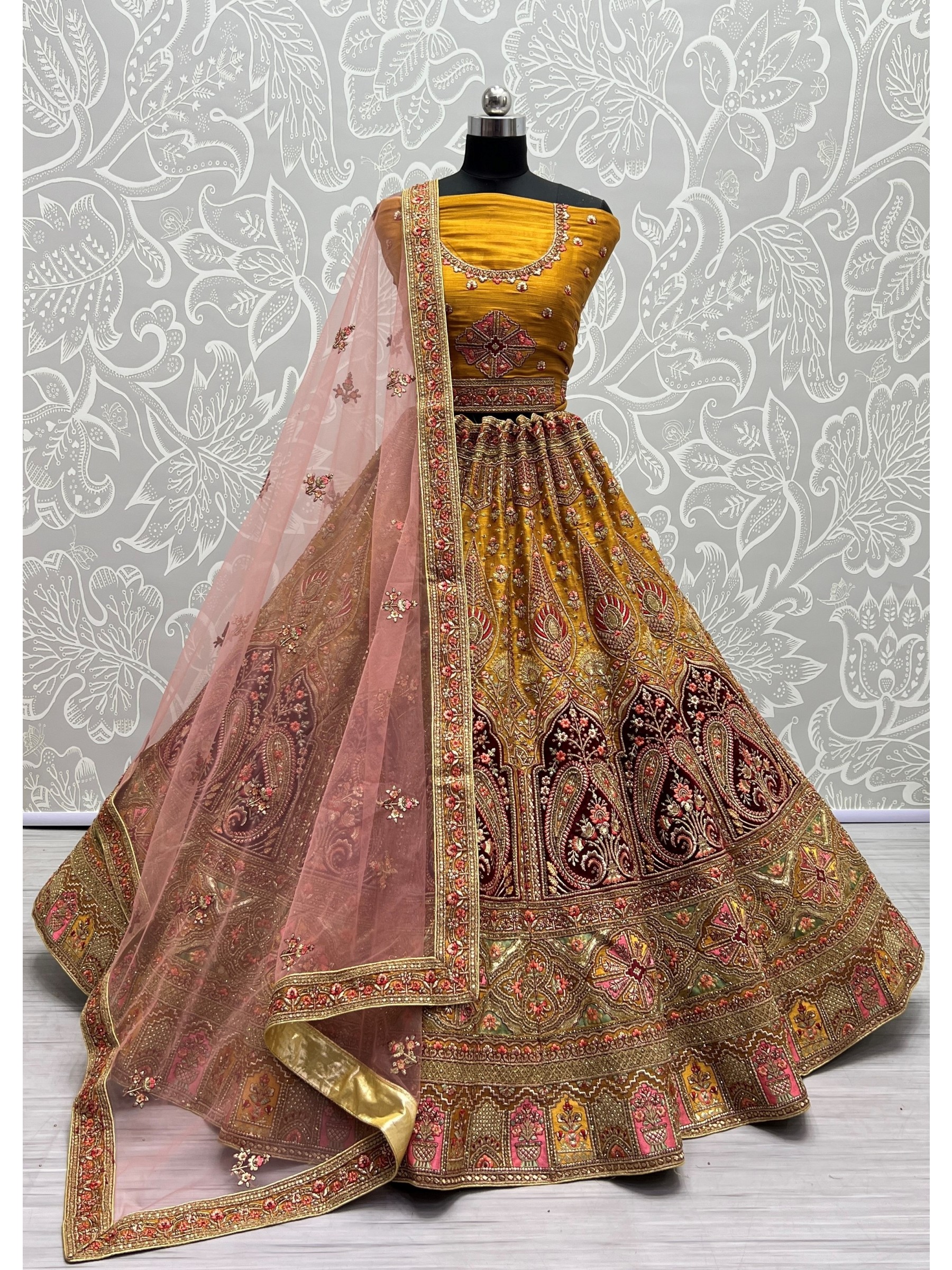 Soft Premium Net Wedding Wear Lehenga In Yellow Color  With Embroidery Work