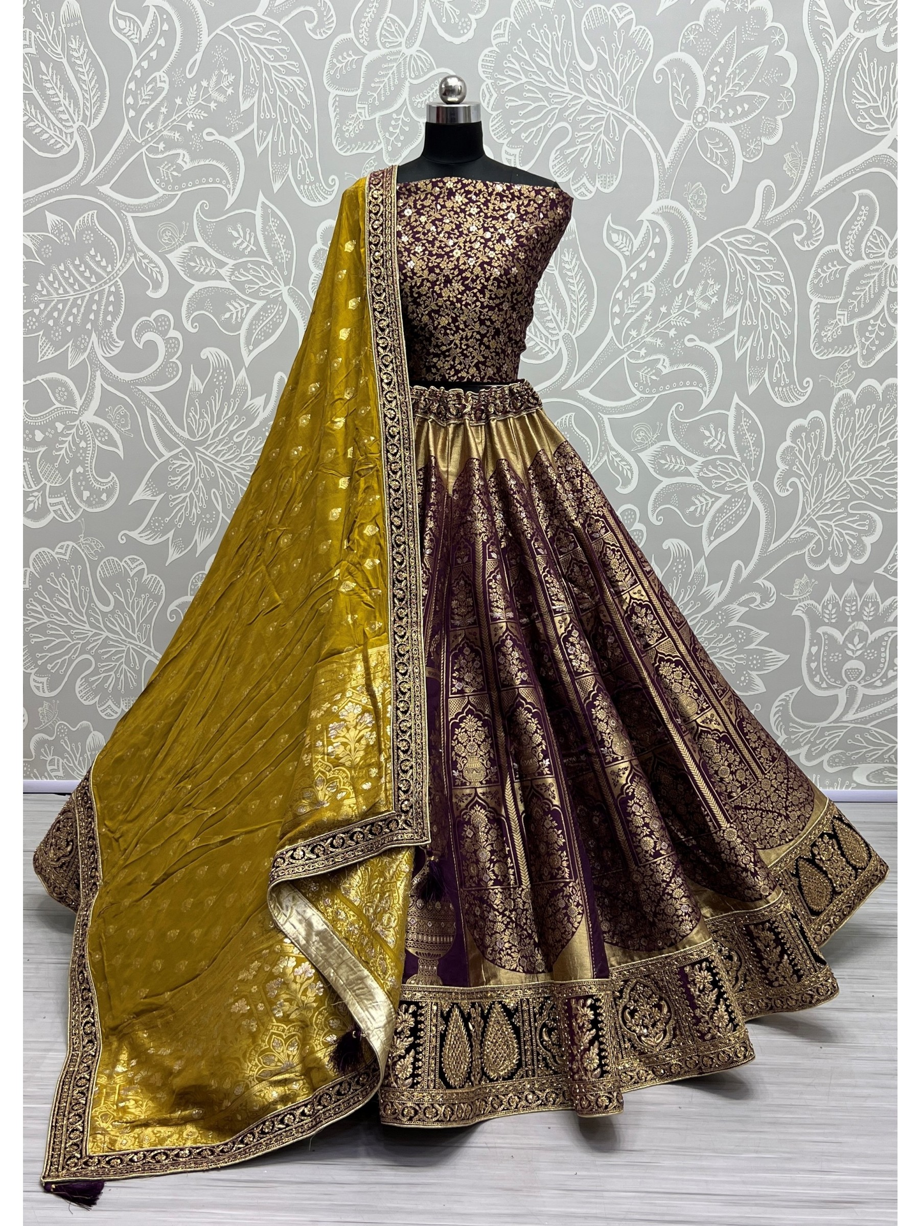 Pure Banarasi Silk  Party  Wear Lehenga In Purple Color With Embroidery Work 
