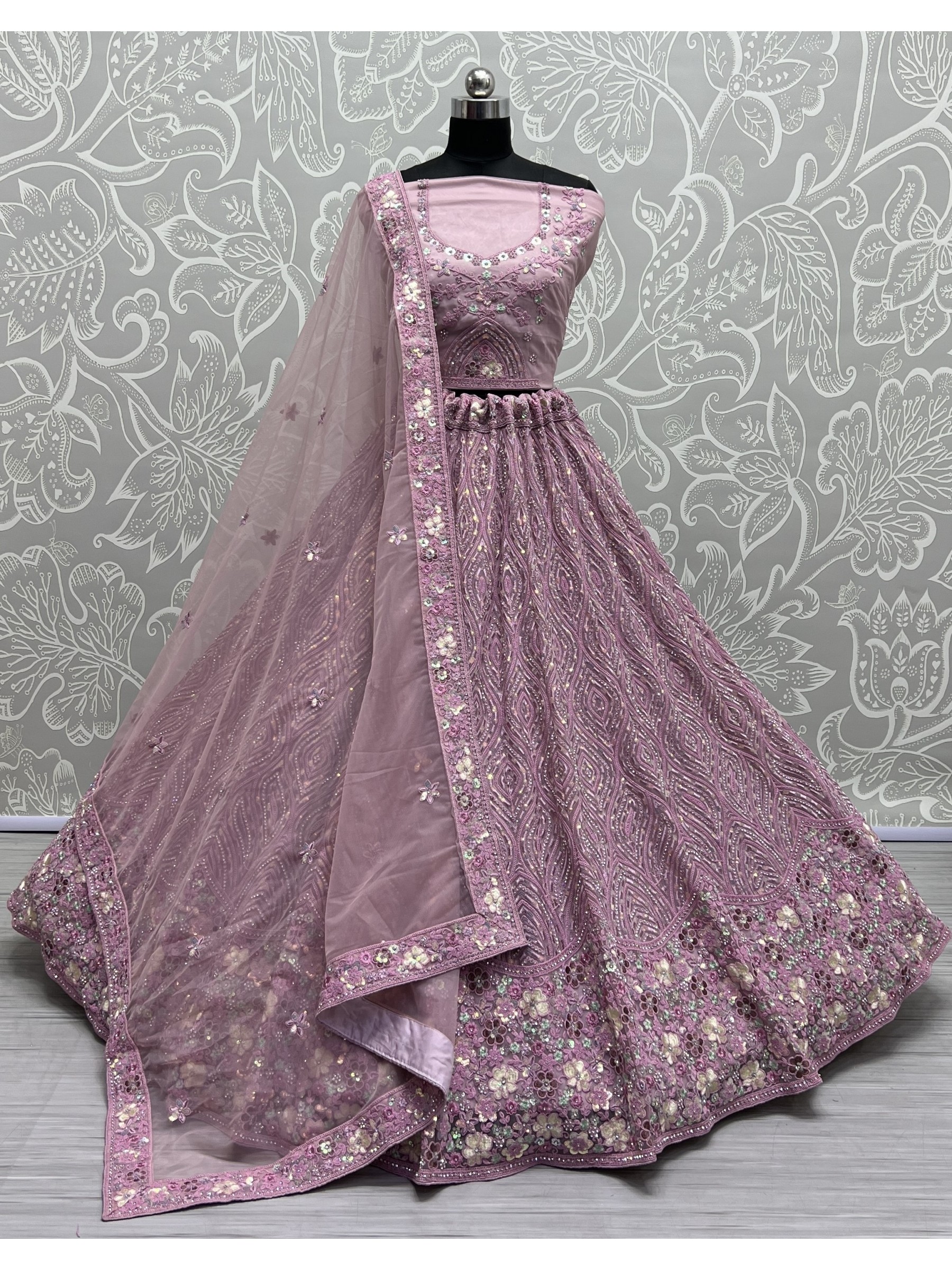 Soft Premium Net Wedding Wear Lehenga In Lavender Color  With Embroidery Work