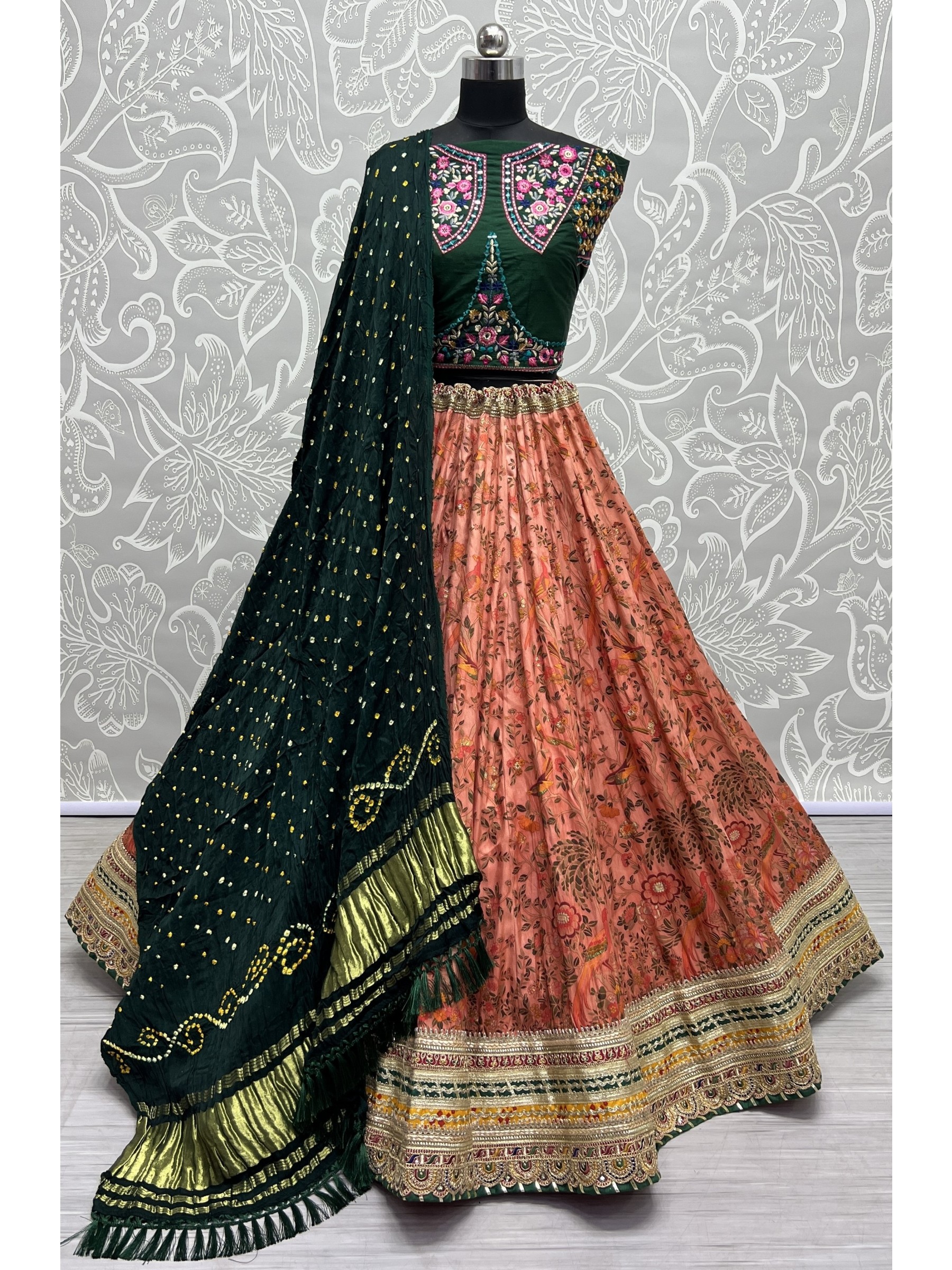 Pure silk  Wedding Wear Lehenga In Peach Color  With Embroidery Work