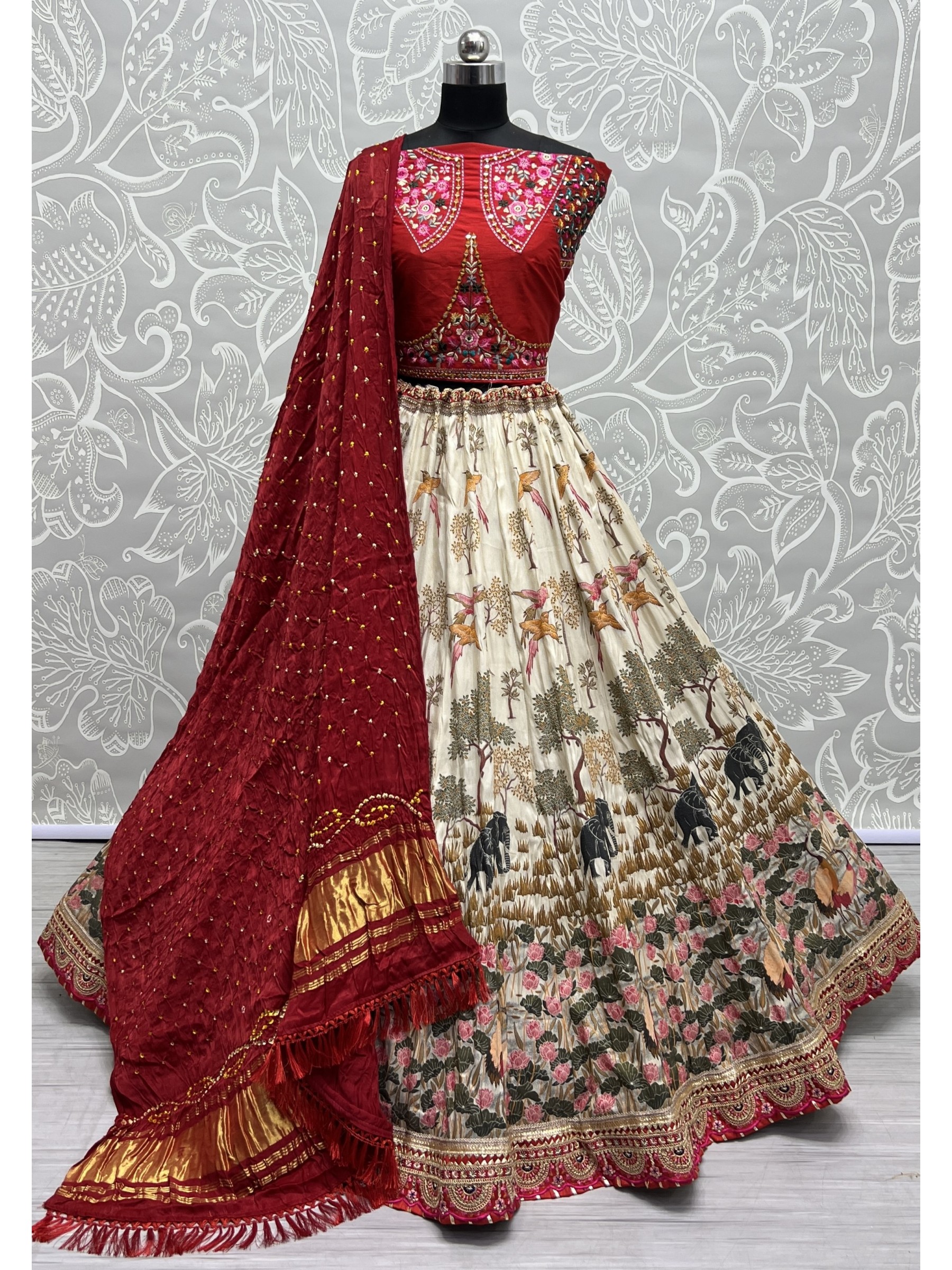 Pure silk  Wedding Wear Lehenga In White Color  With Embroidery Work