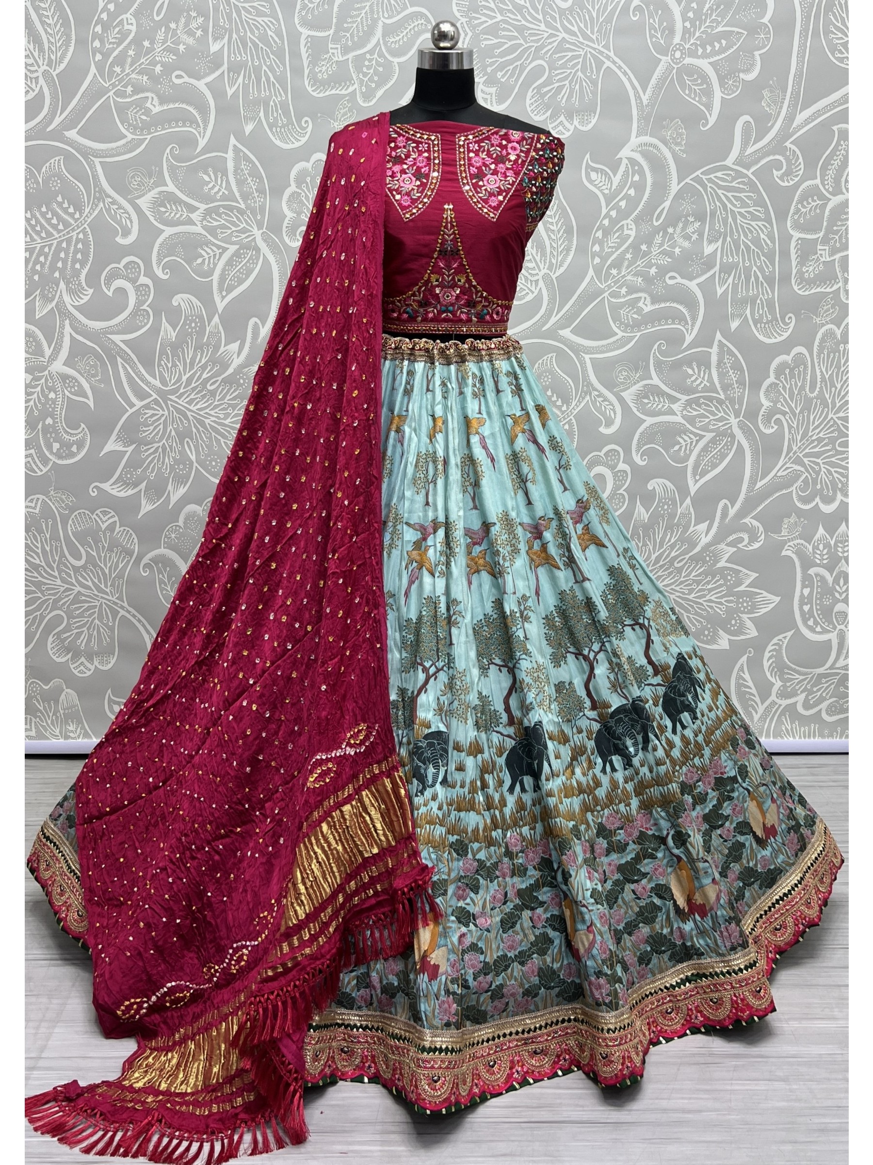 Pure silk  Wedding Wear Lehenga In Blue Color  With Embroidery Work