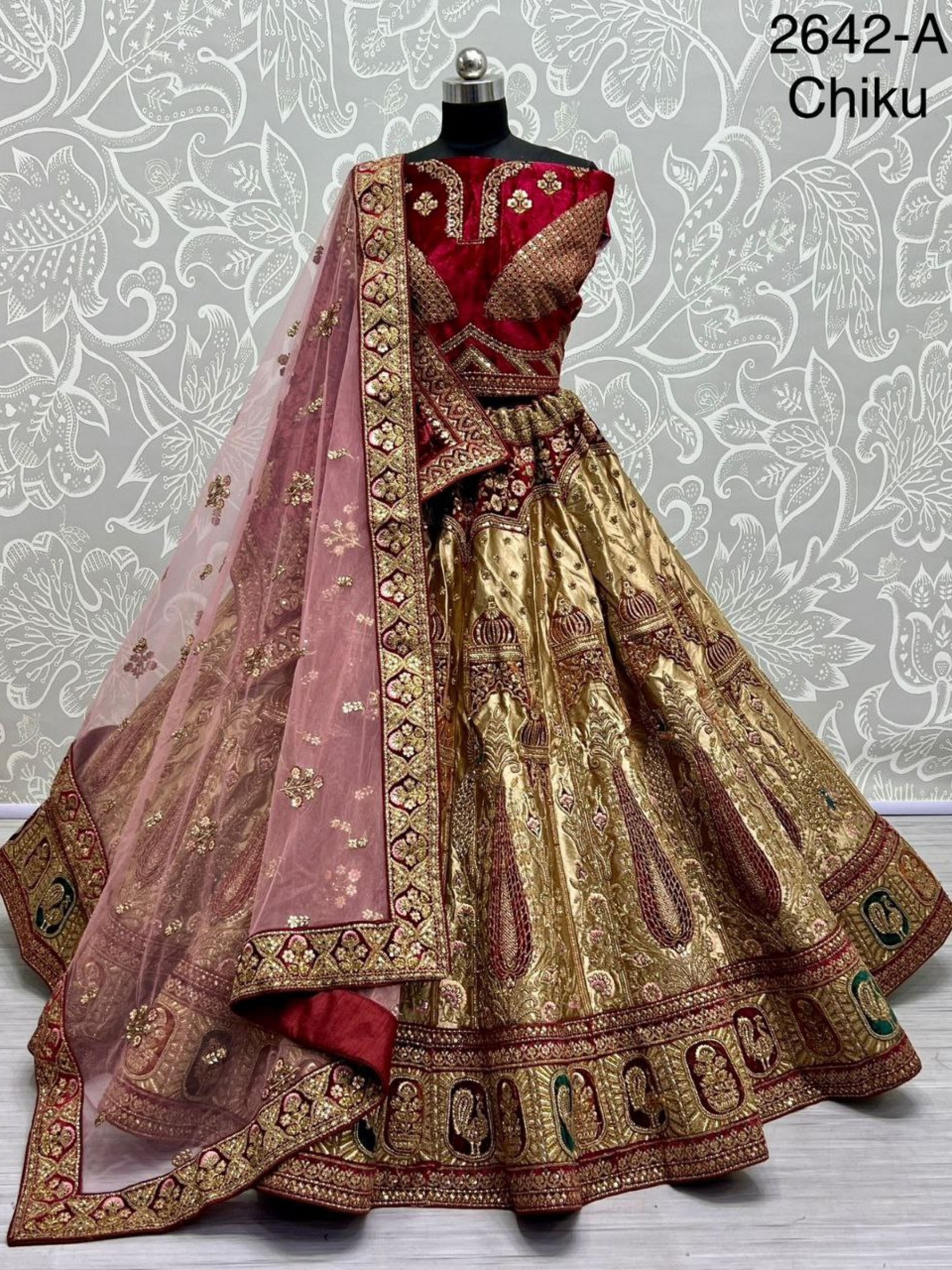 Pure Micro Velvet Wedding Wear Lehenga In Chicku Color With Embroidery Work