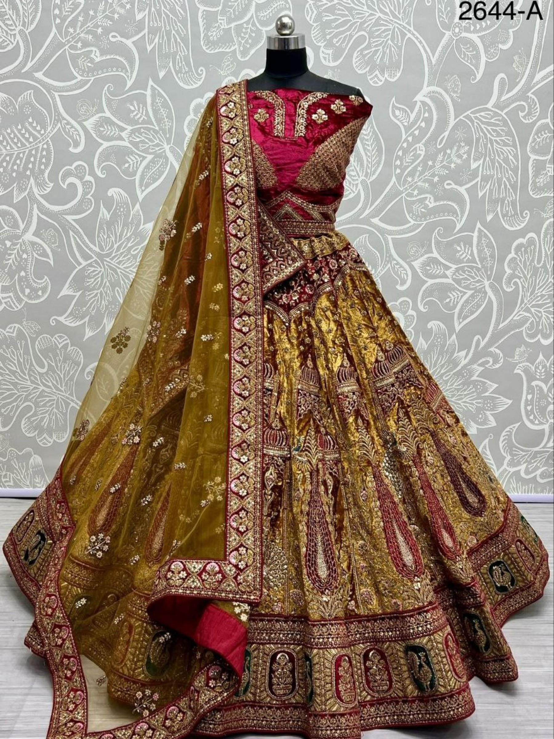 Pure Micro Velvet Wedding Wear Lehenga In Mustard Color With Embroidery Work