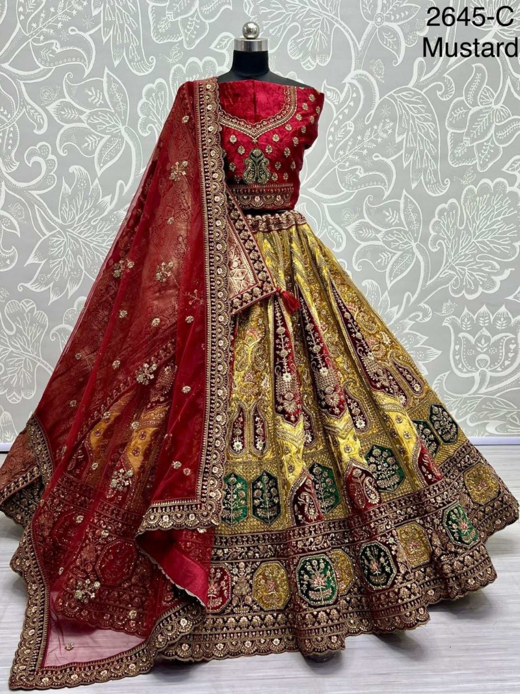 Pure Micro Velvet Wedding Wear Lehenga In Mustard Color With Embroidery Work