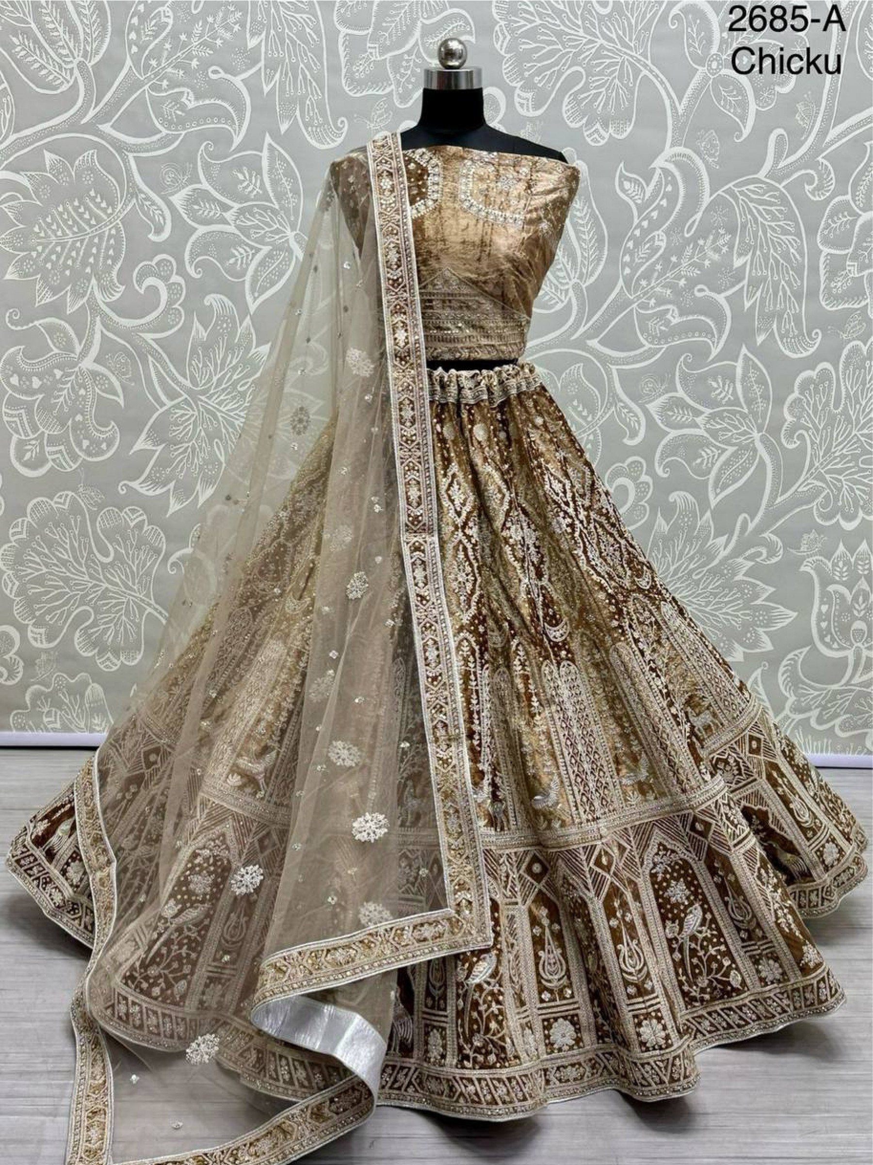 Pure Micro velvet Wedding Wear Lehenga In Chicku Color With Embroidery Work