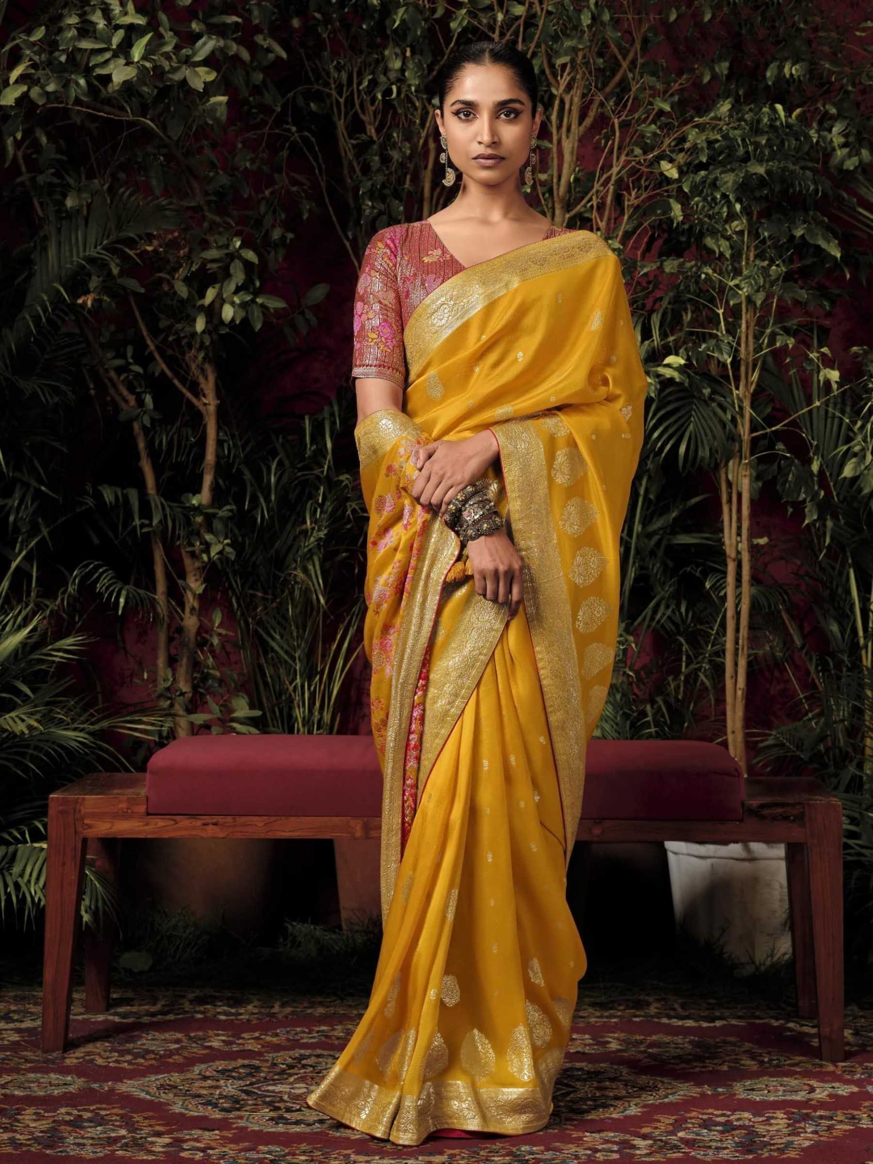  Pure Viscose Silk Party Wear Saree In Mustard Color 