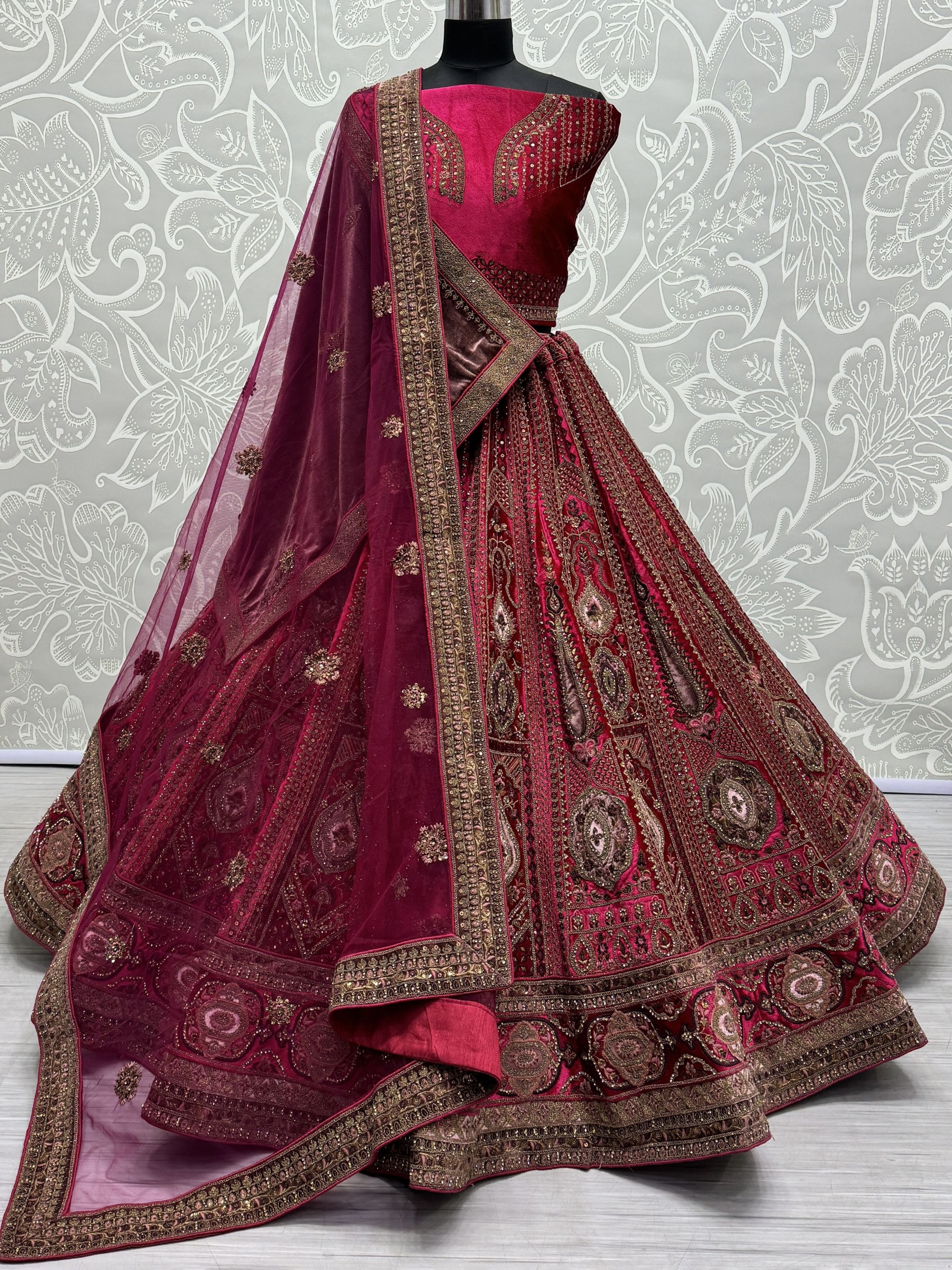 Pure Micro velvet Wedding Wear Lehenga In Pink Color With Embroidery Work