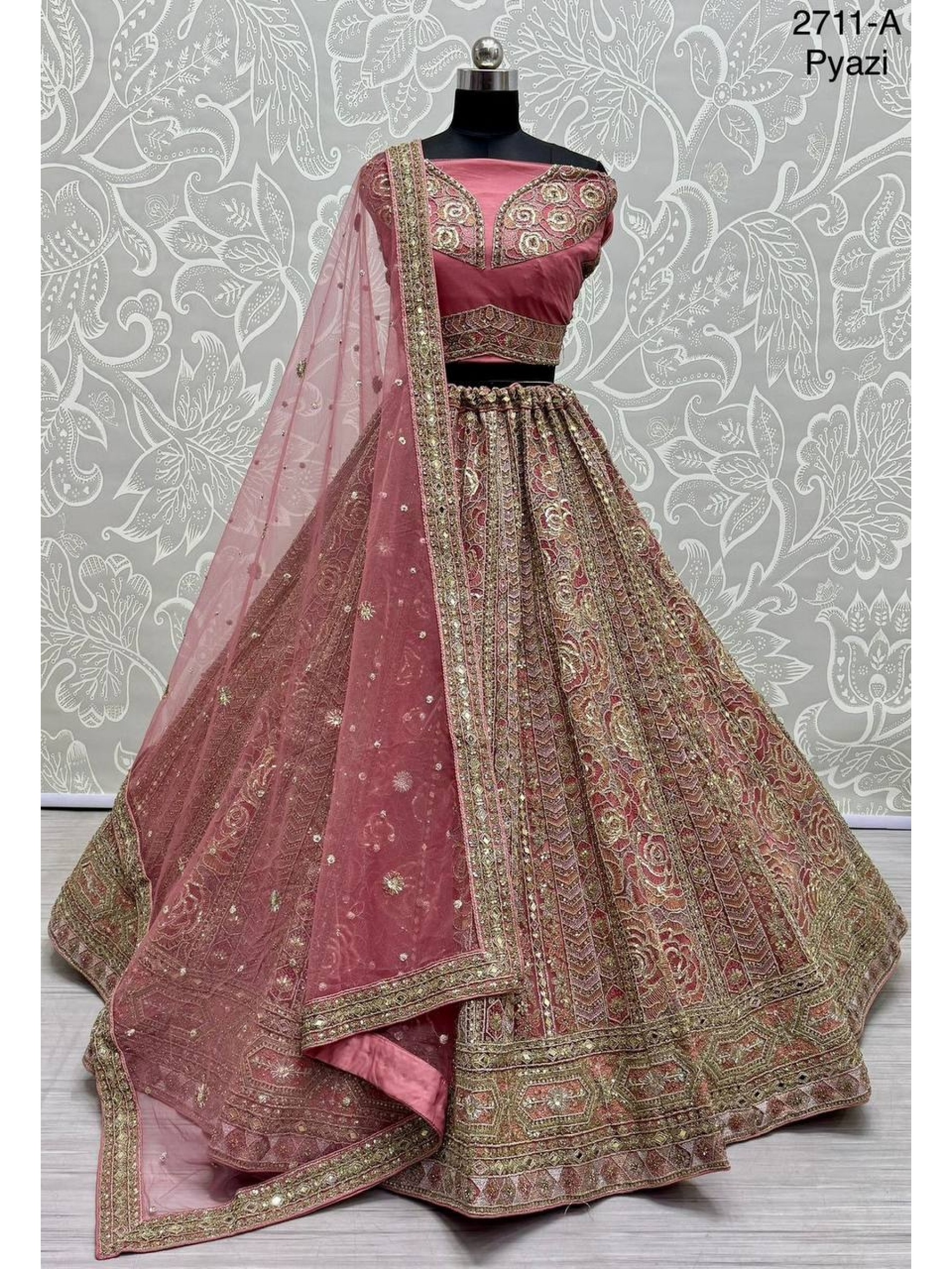 Soft Premium Net Wedding Wear Lehenga In Pink Color  With Embroidery Work