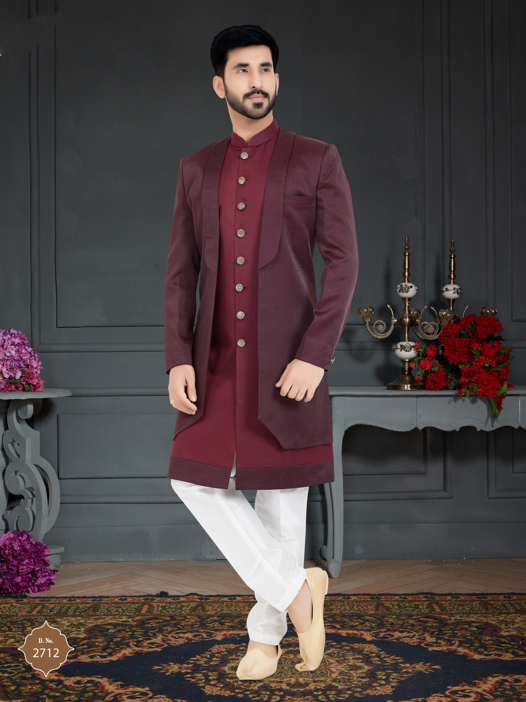 Heritage Silk IndoWestern Ready Made Dress in Maroon Color 