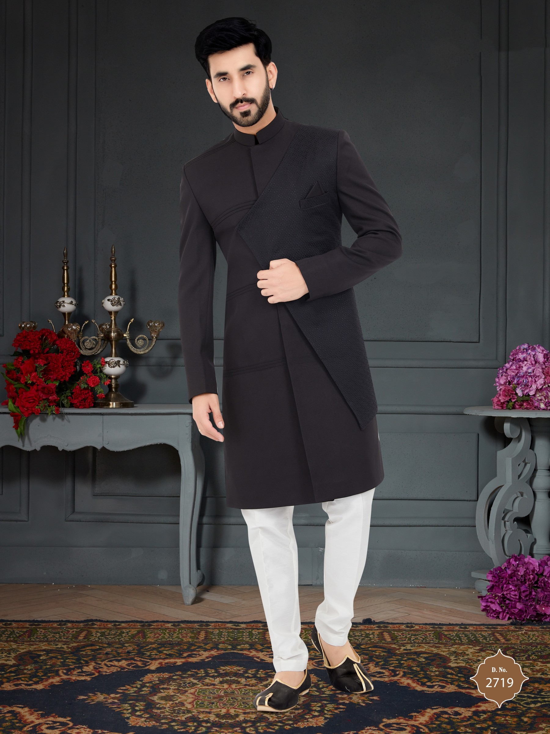 Rayon Silk IndoWestern Ready Made Dress in Balck Color 