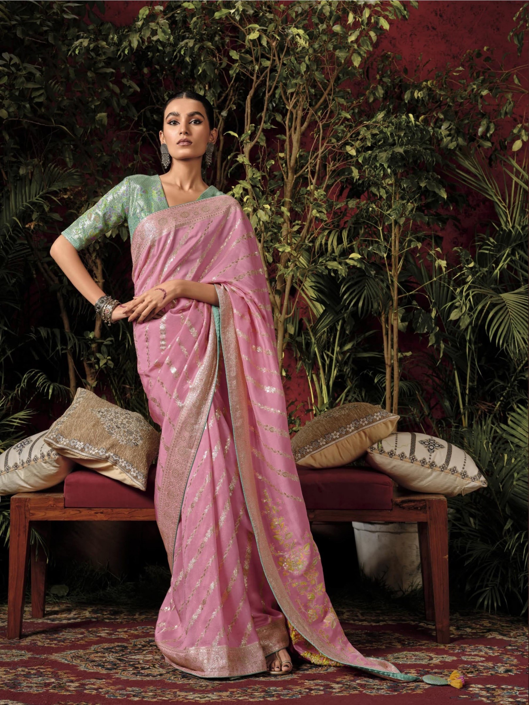  Pure Viscose Silk Party Wear Saree In Pink Color 