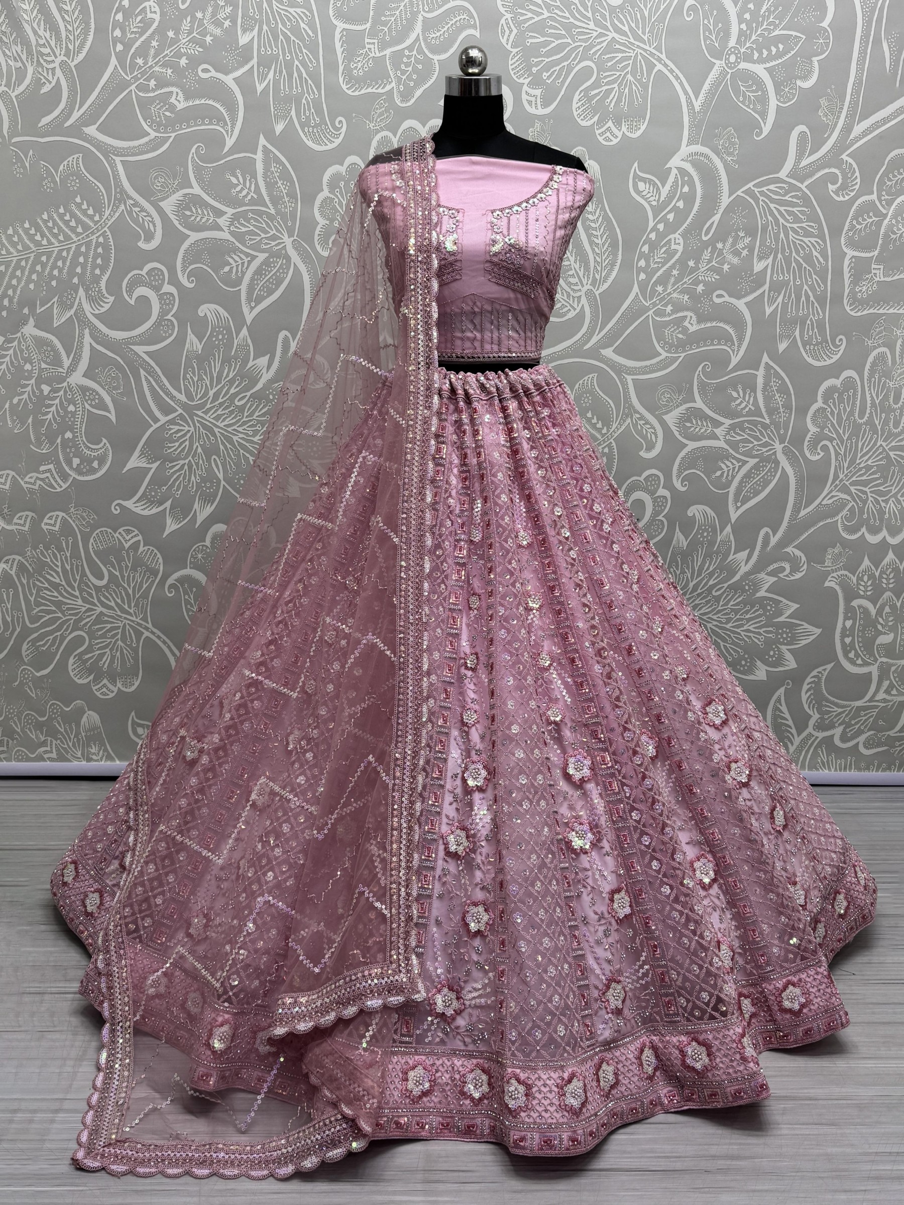 Soft Premium net Wedding Wear Lehenga In Pink Color With Embroidery Work 