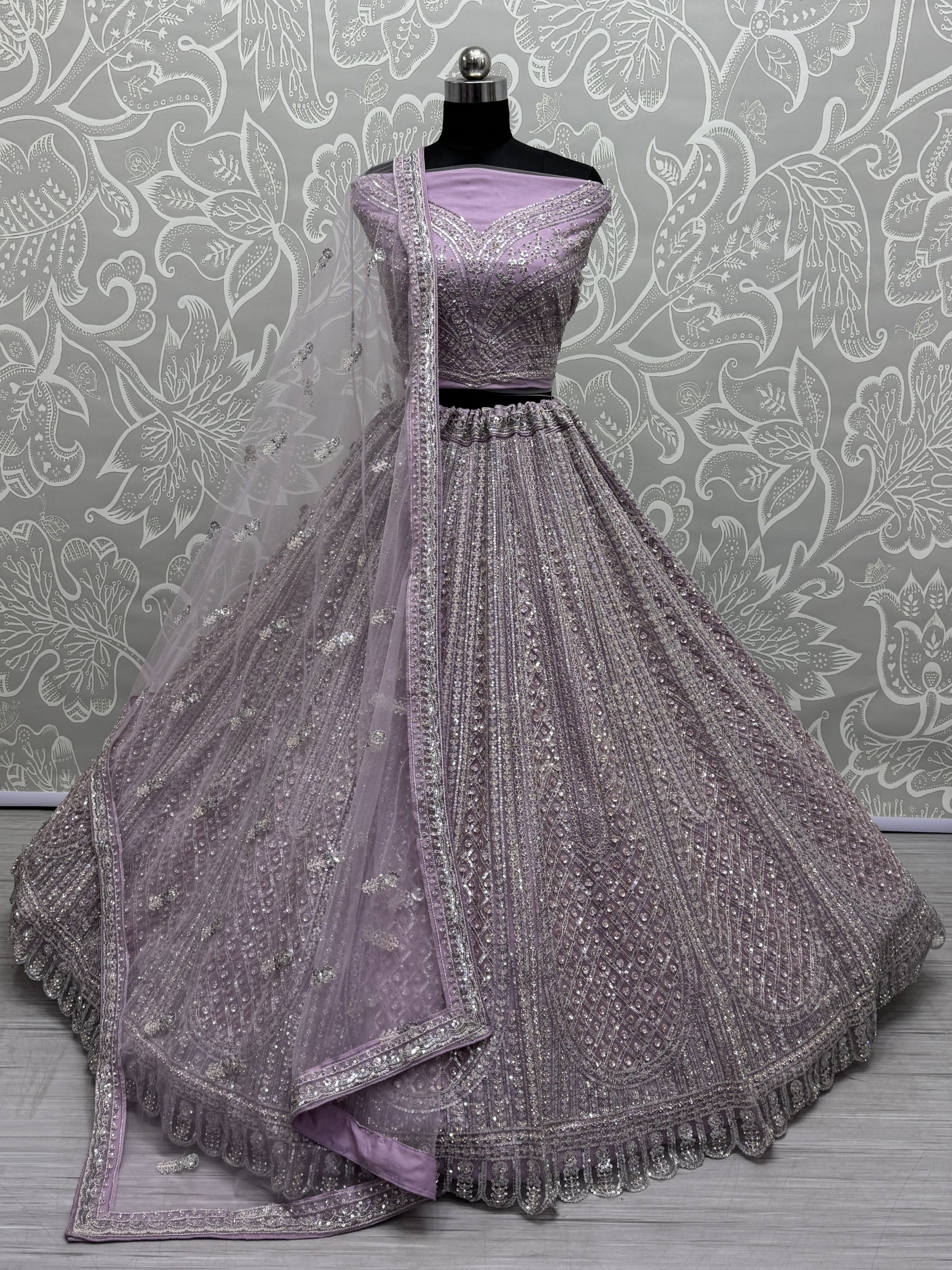 Soft Premium net  Wedding Wear Lehenga In Light Purple Color With Embroidery Work