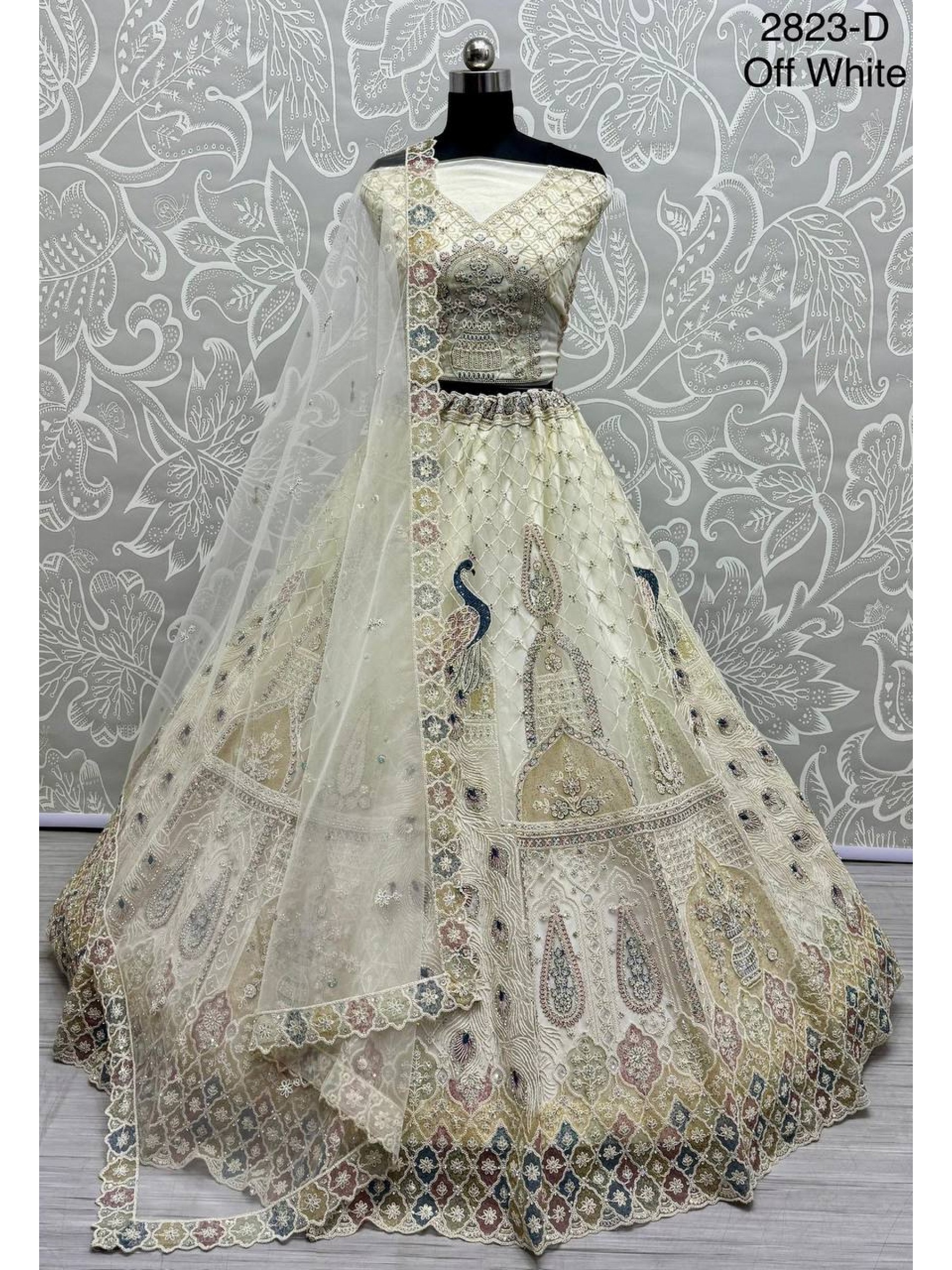 Soft Premium net  Wedding Wear Lehenga In Off White Color With Embroidery Work