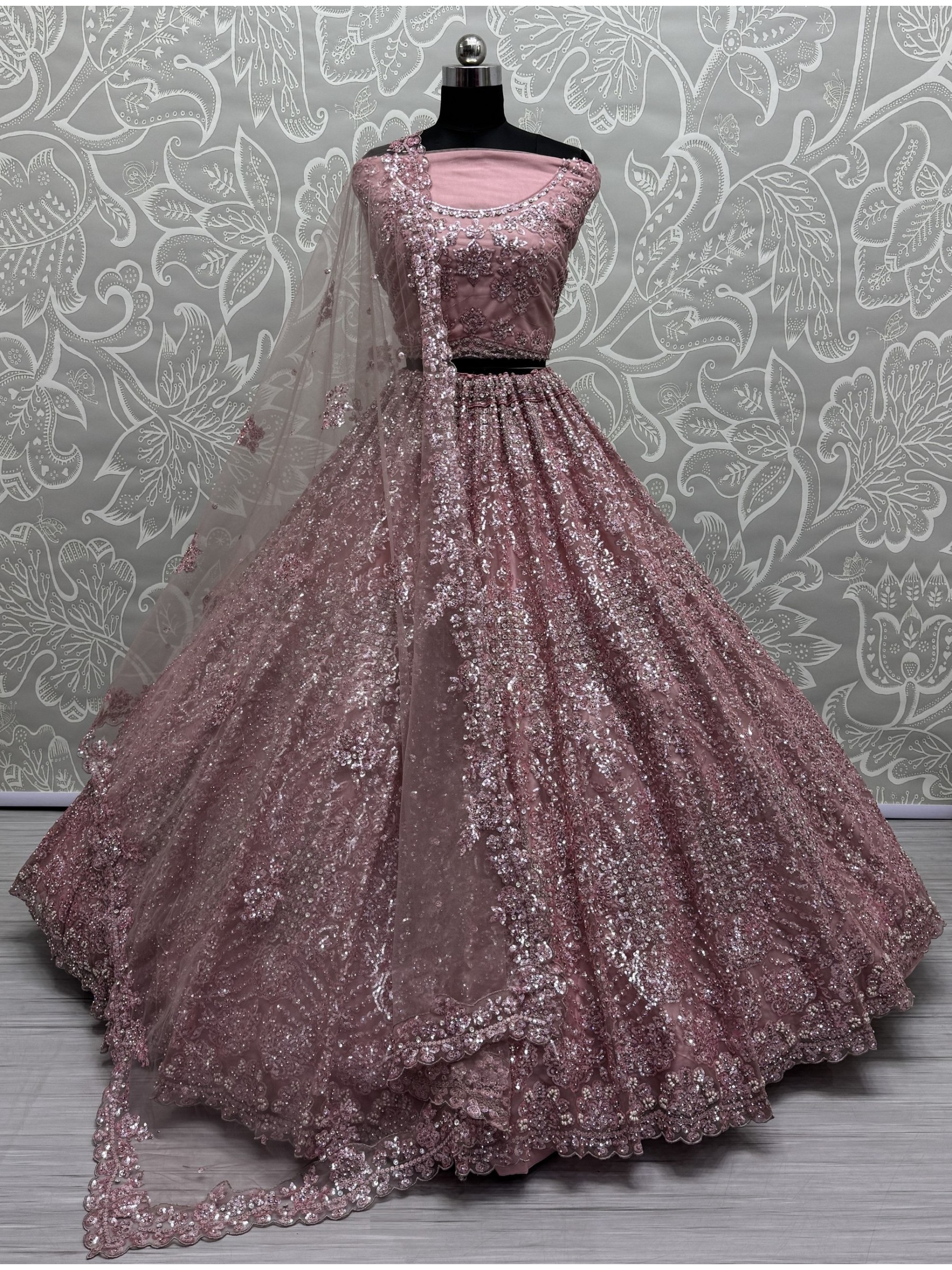 Soft Premium Net Fabric Wedding Wear Lehenga In Pink  Color With Embroidery Work