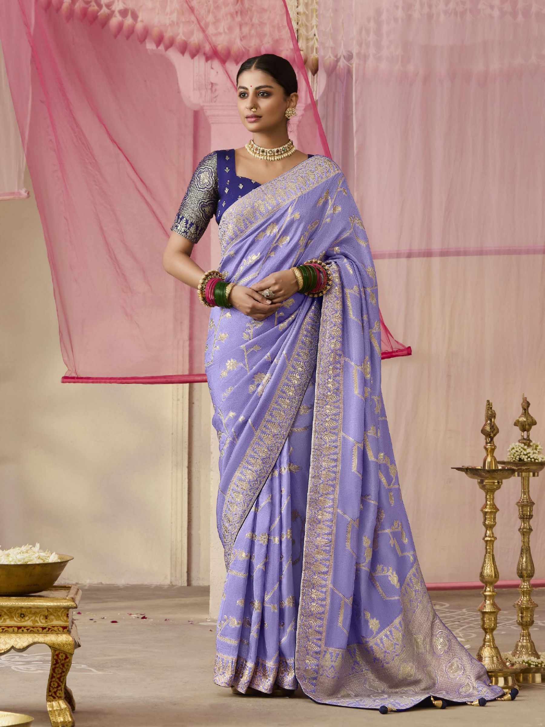 Pure Dola Silk Party wear Saree In Lavender Color 