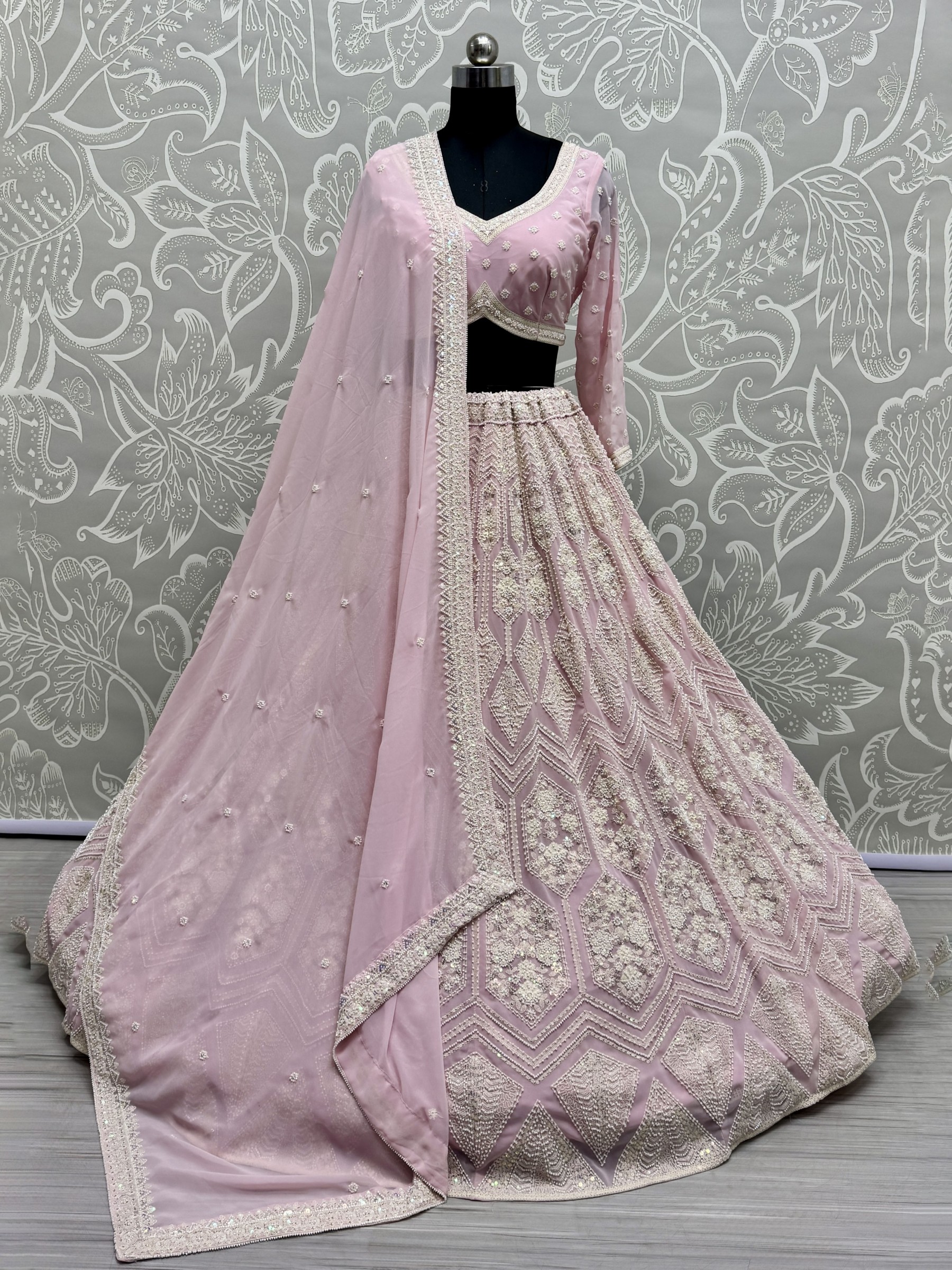 Soft Premium Net Fabric Wedding Wear Lehenga In Baby Pink Color With Embroidery Work