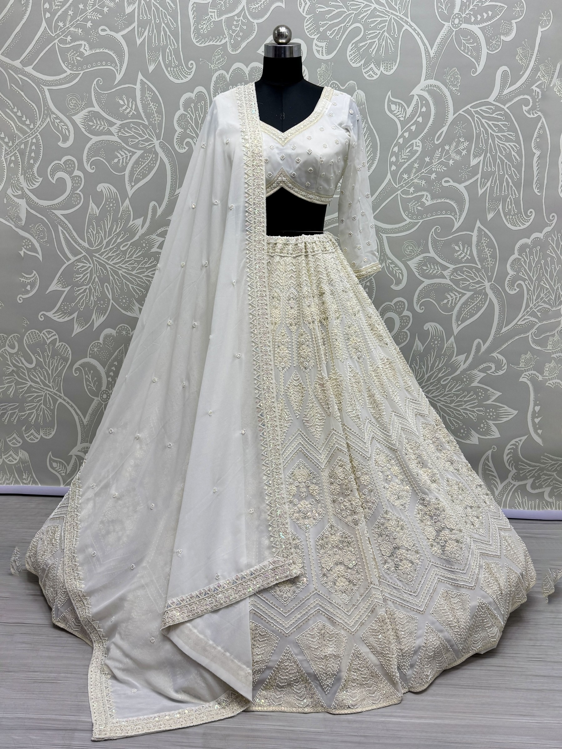 Soft Premium Net Fabric Wedding Wear Lehenga In White Color With Embroidery Work