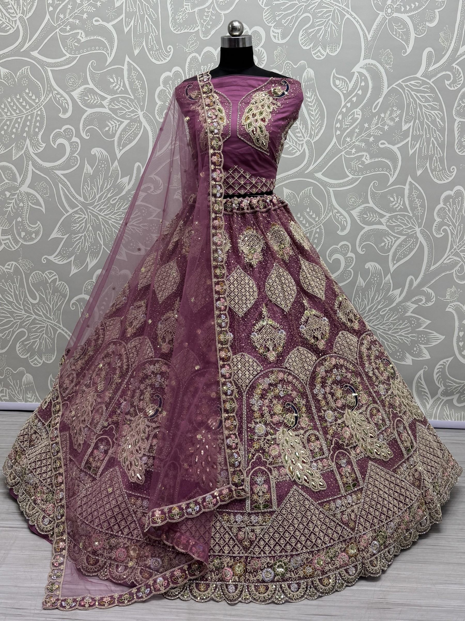 Soft Premium Net Wedding Wear Lehenga In Onion Pink Color With Embroidery Work
