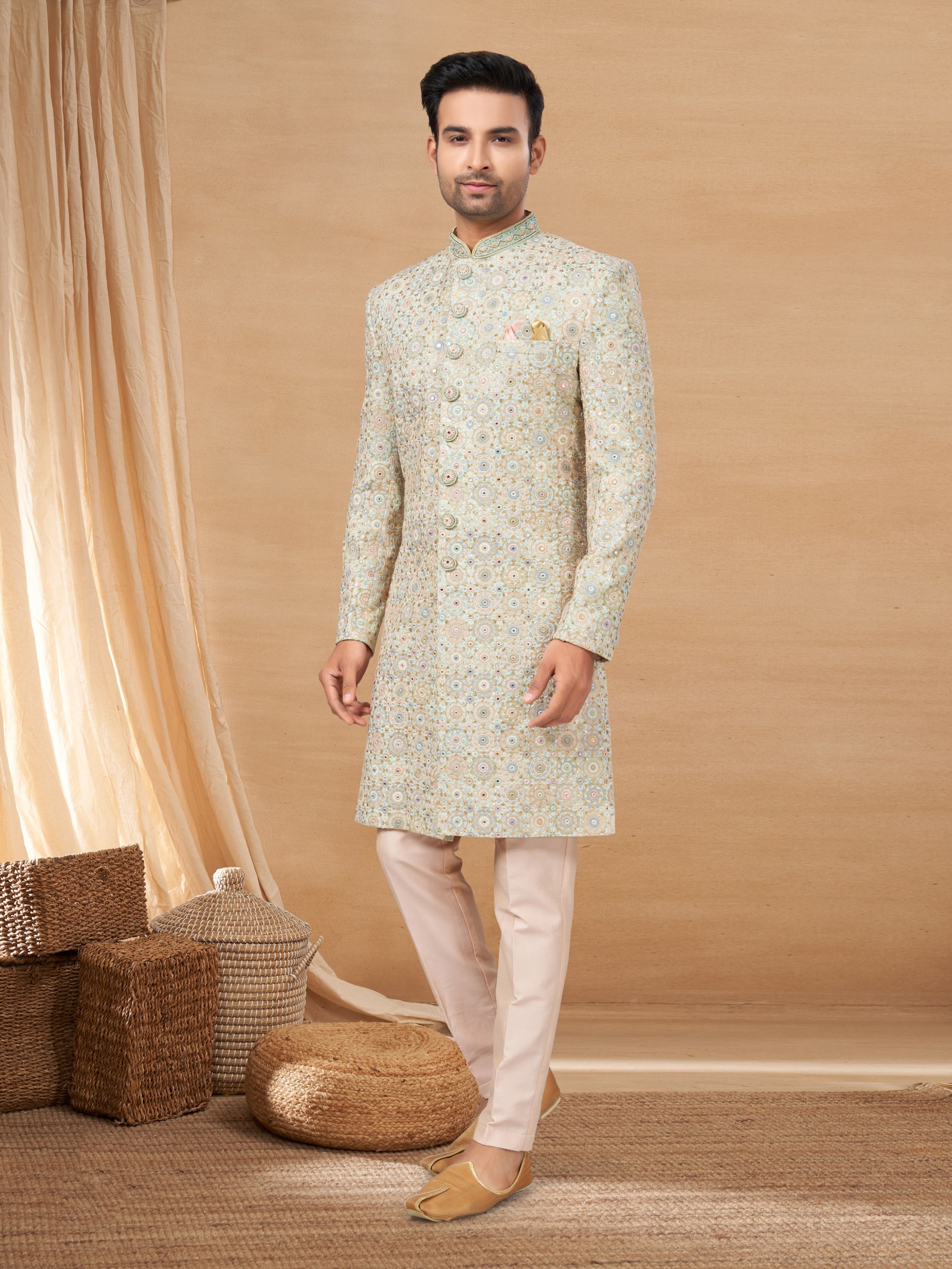 Lucknowi IndoWestern Ready Made Dress in Multi Color with Embroidery work 