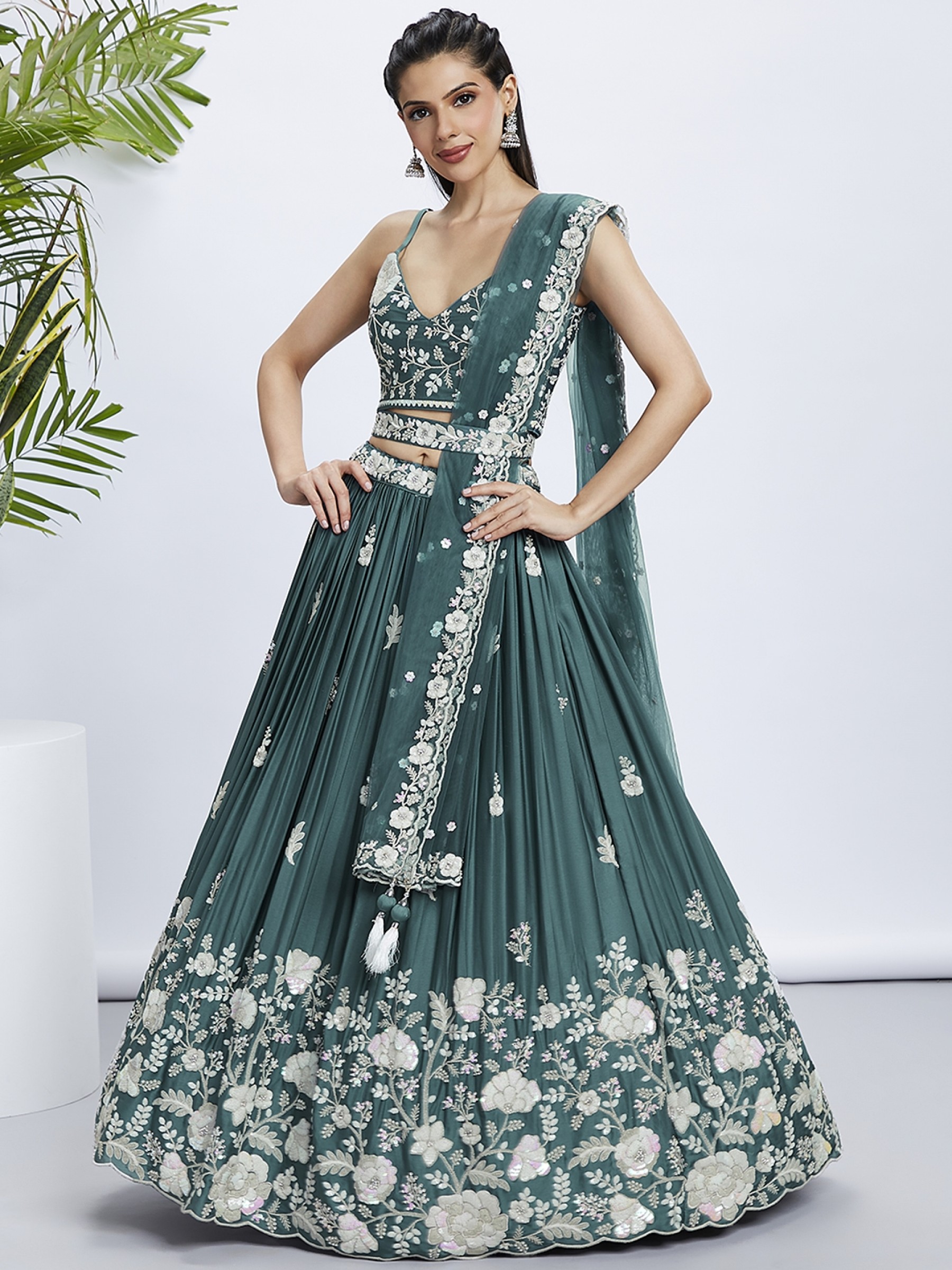 Pure Georgette Lehenga In Turquoise blue Color With Embroidery Work & Sequence Work  