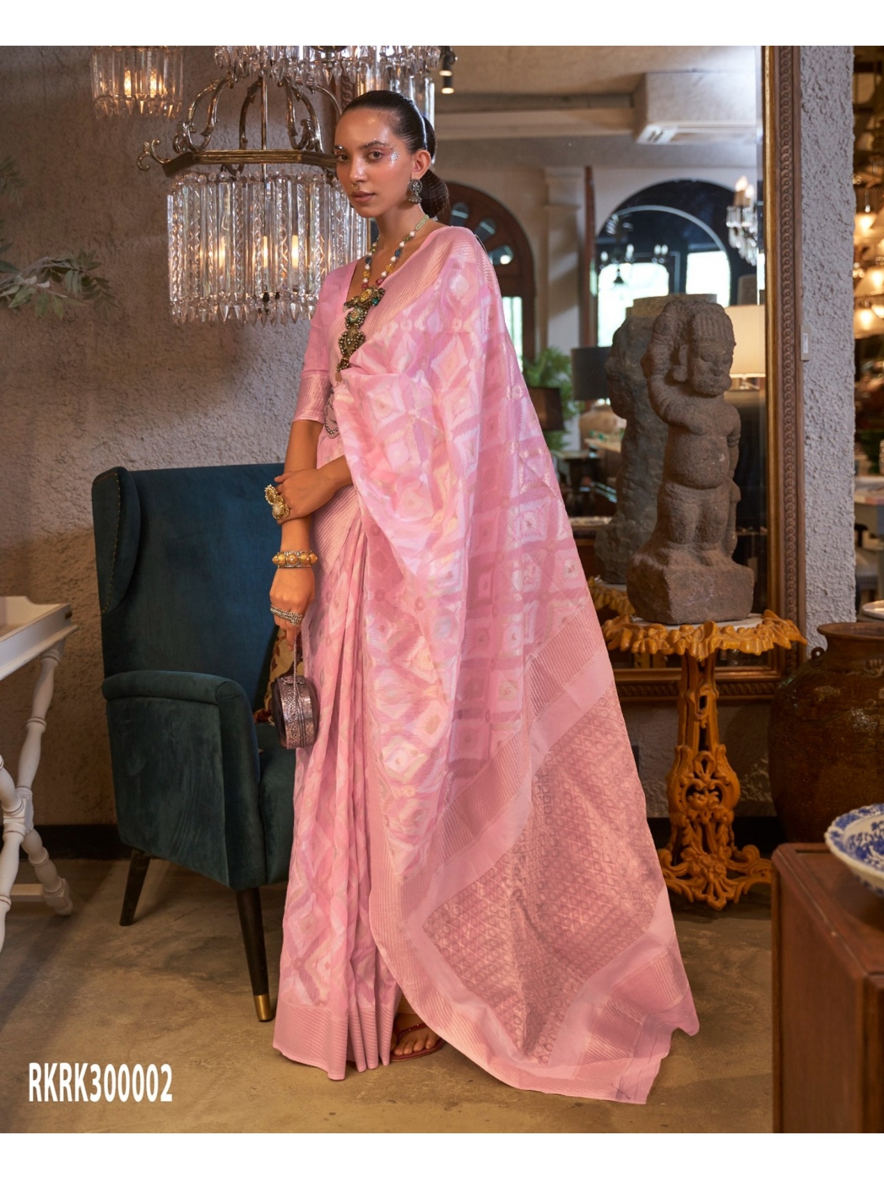 Linen Party Wear Saree In Pink Color 