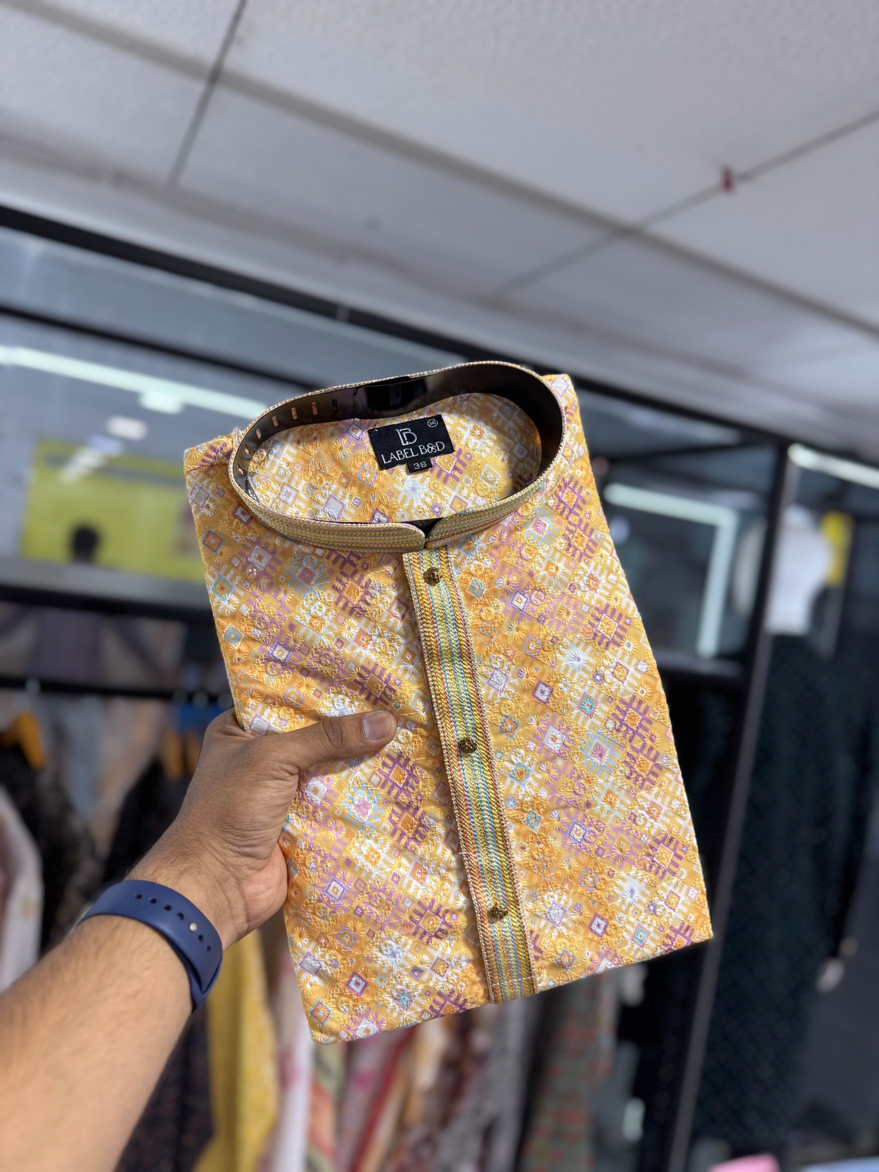 Soft Cotton Readymade Kurta set in with Yellow Color Lucknowi Work 