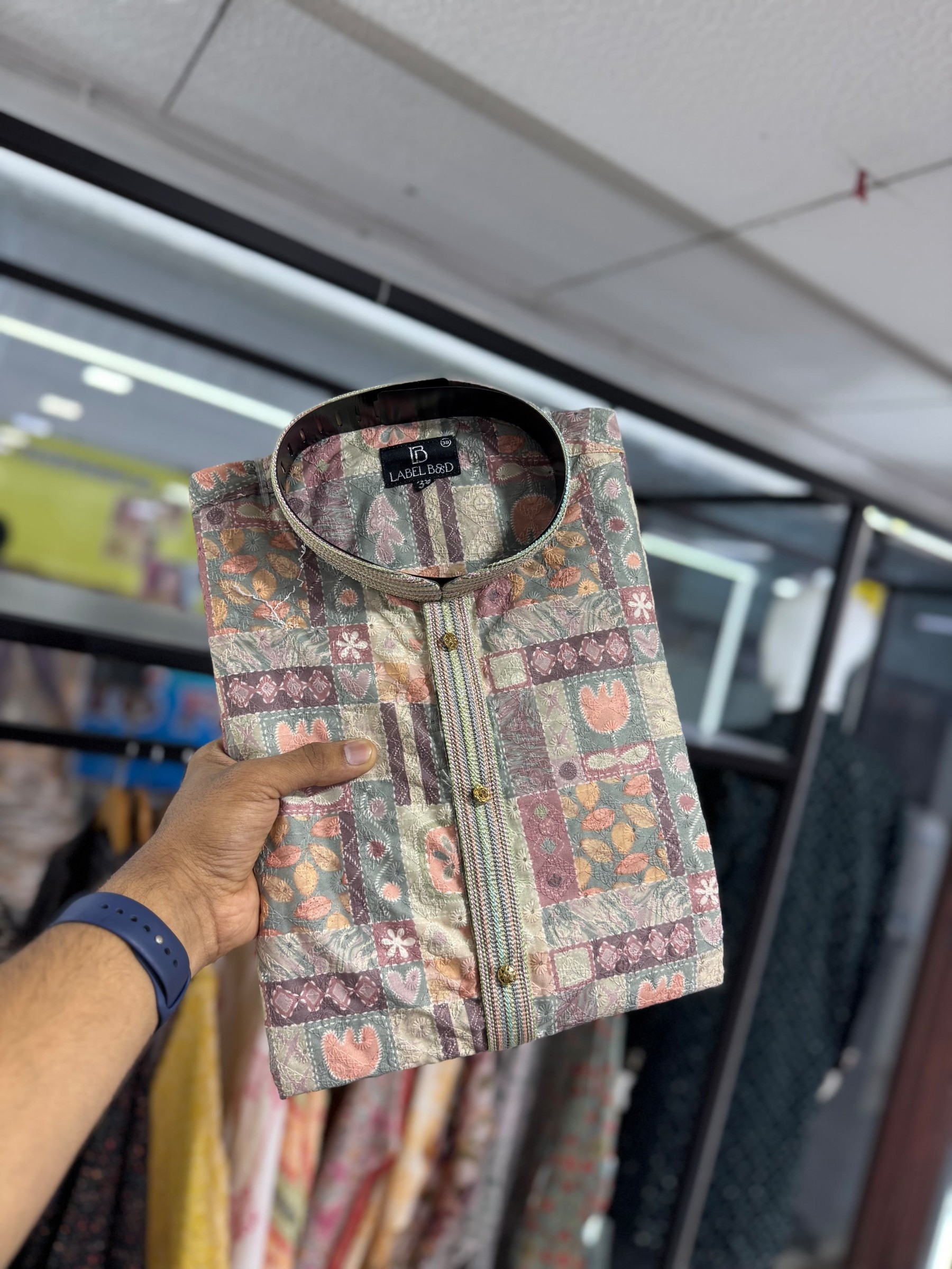 Soft Cotton Readymade Kurta set in with Multi Color Lucknowi Work 