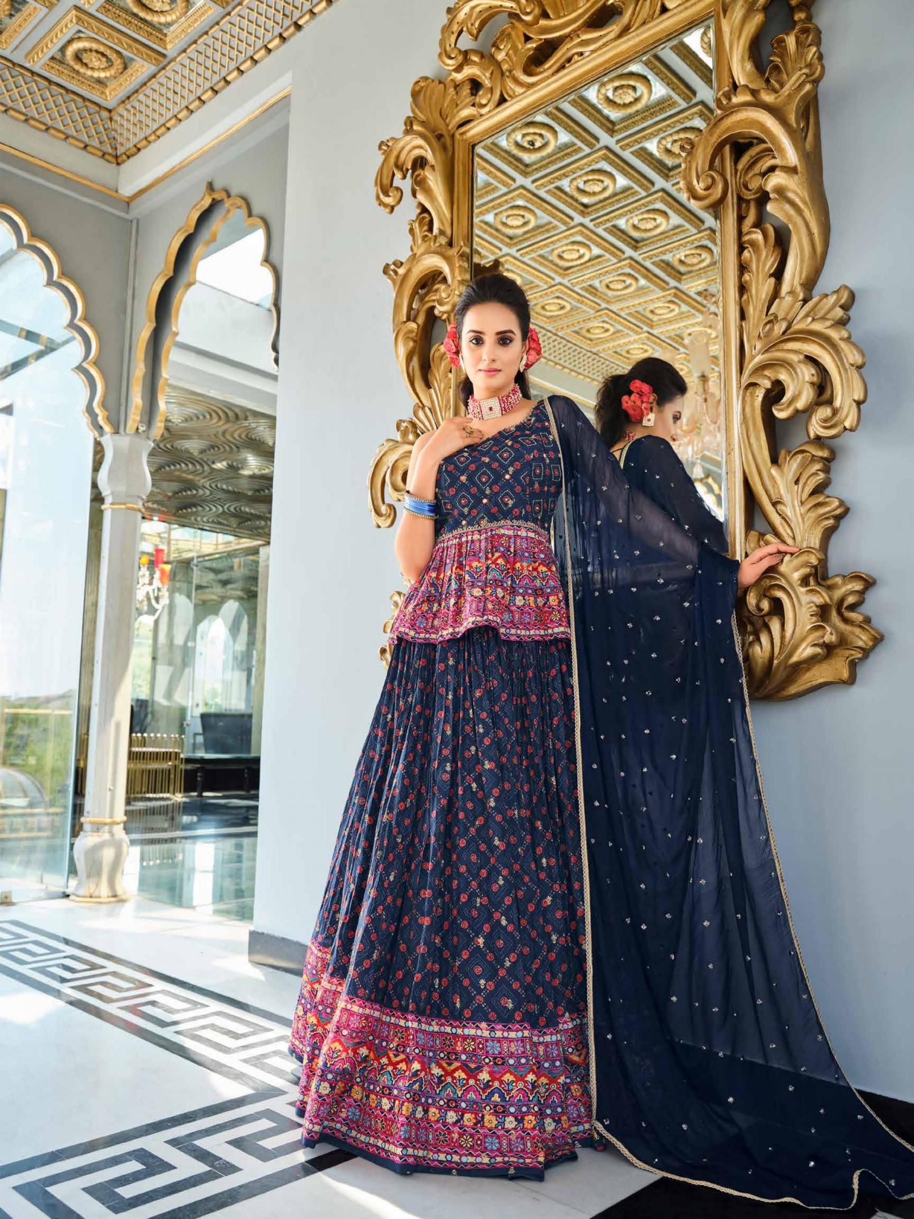 Heavy Pure Maslin Party Wear Lahenga Black Color with Digital Print  Work