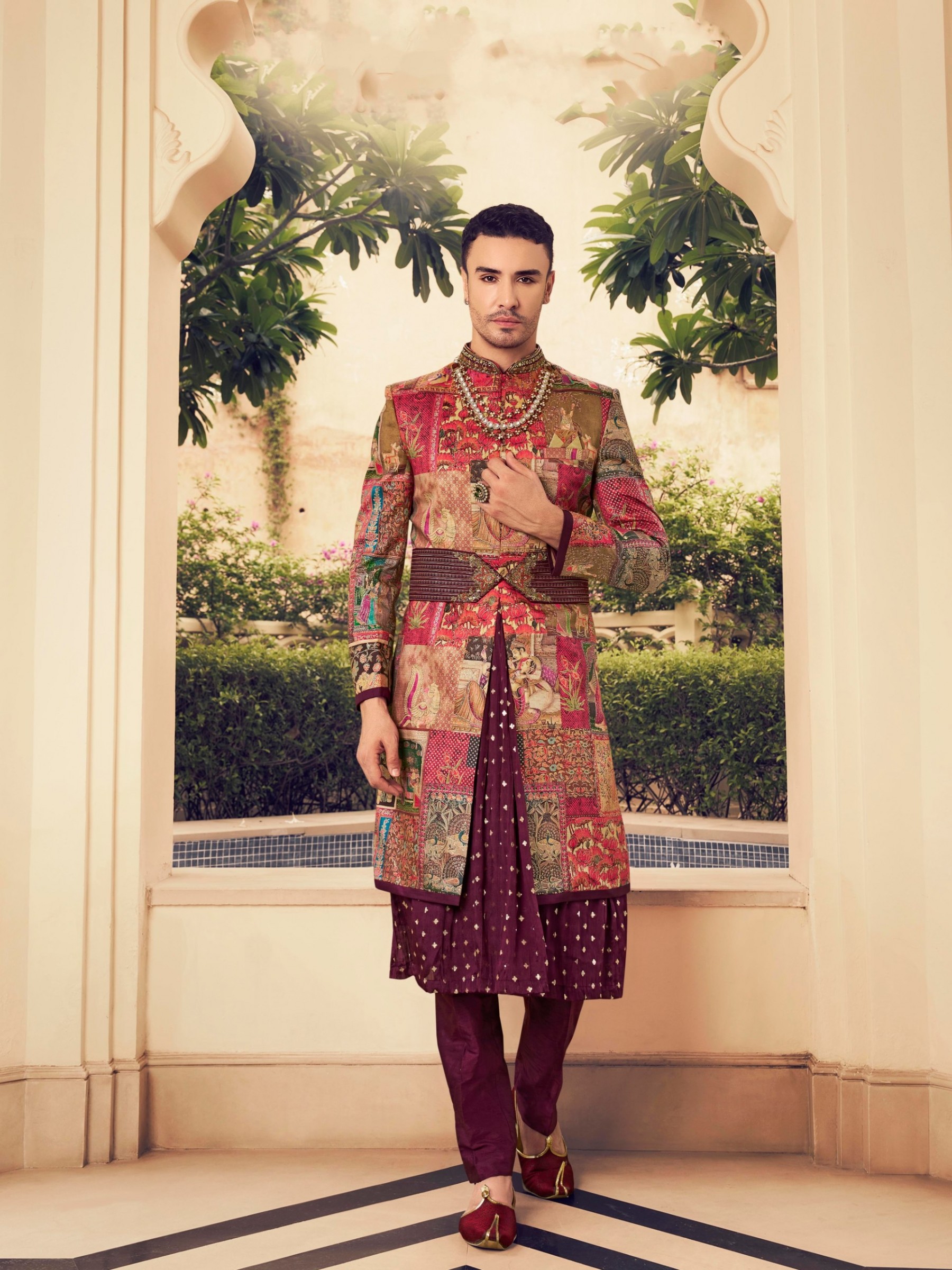 Silk Readymade Kids Indowestern in Multi Color Hand work 