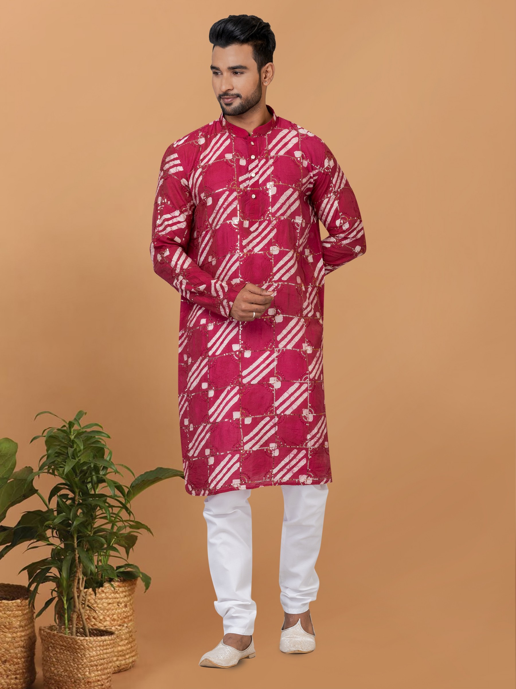 Chanderi Readymade Kurta set in Multi Color with Sequence Embroidery Work