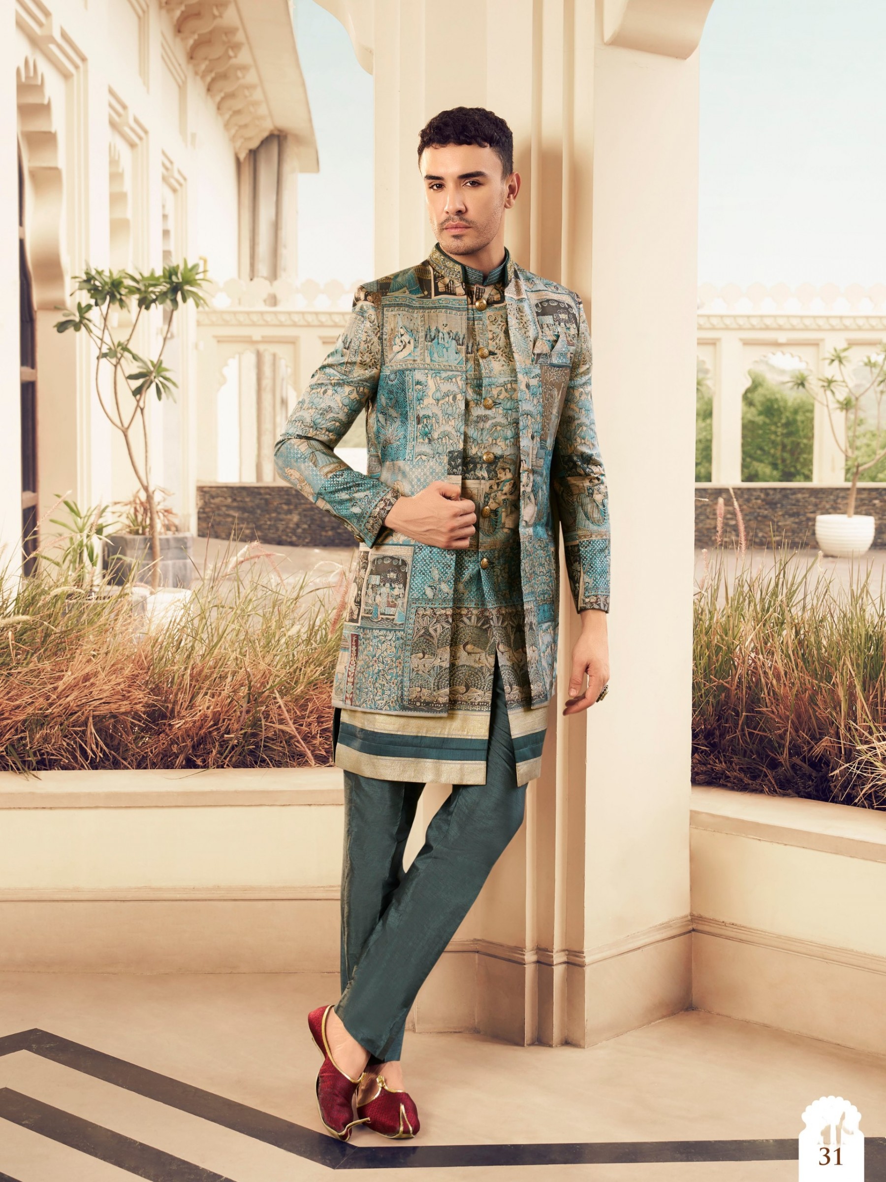 Pure Silk Readymade Kids Indowestern in Multi Color Hand work 