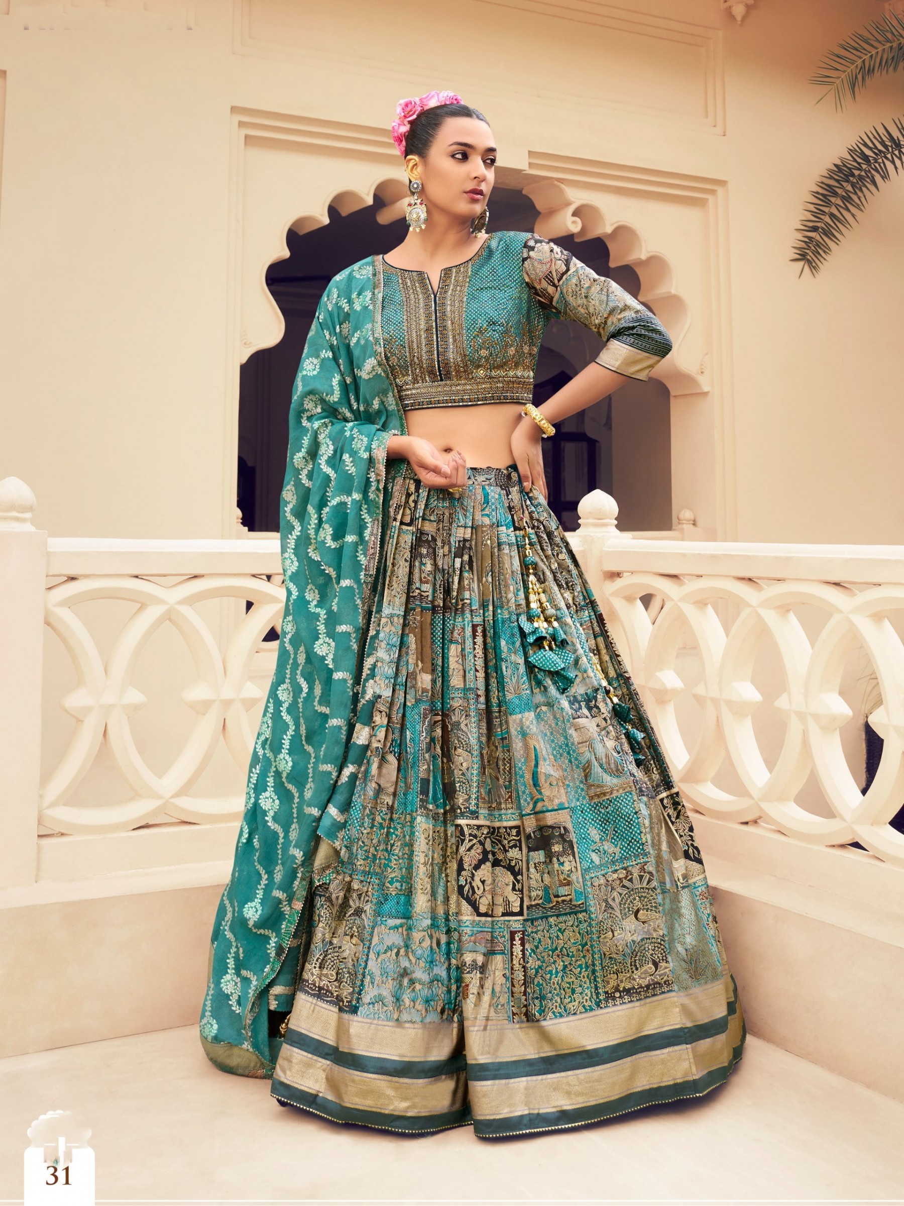 Pure Silk fabric Wedding Wear Lehenga In Multi Color With Hand Work 