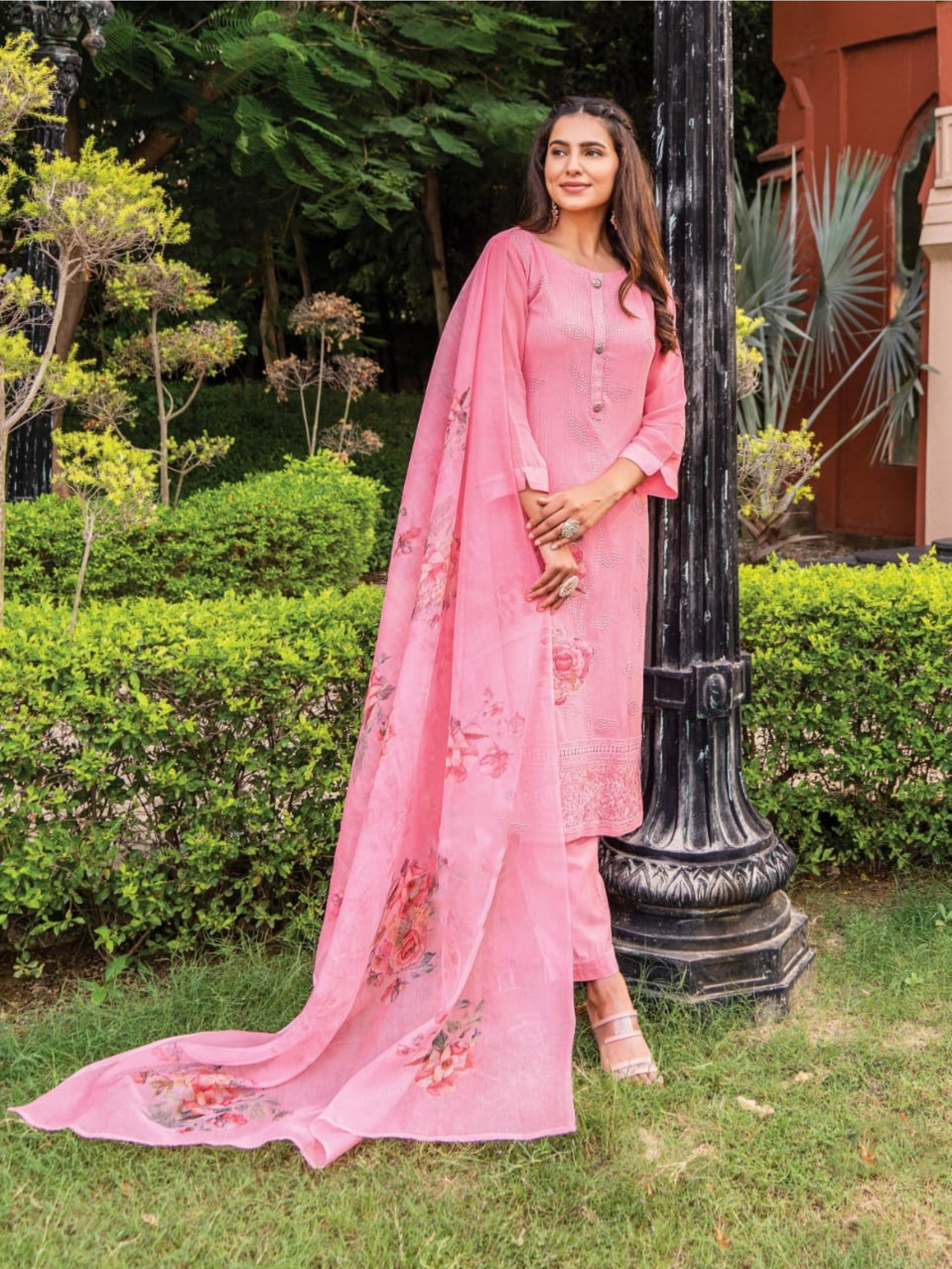 Pure Georgette Party Wear Suit In Light Pink Color With Embroidery & Handwork 