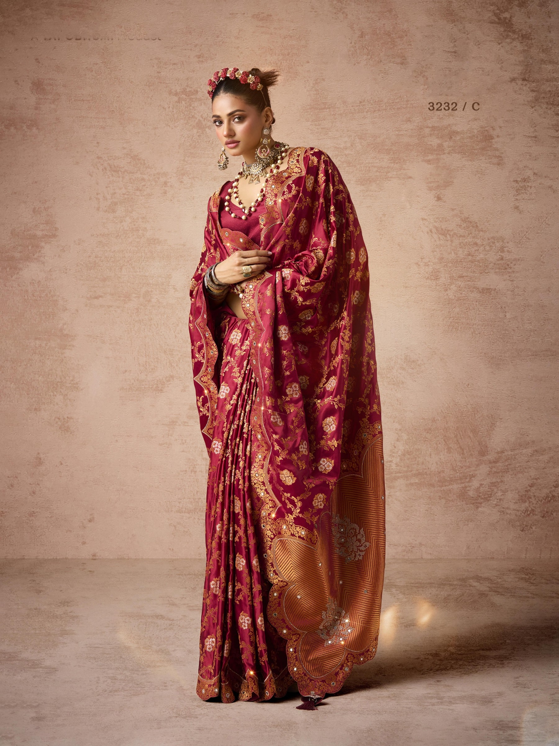 Kadwa Kasab Silk Party wear Saree In Maroon Color with Swaroskvi Work 
